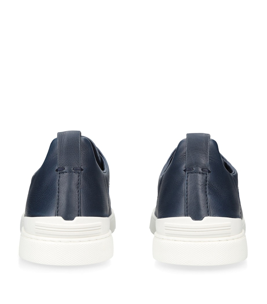 Zegna Leather Triple Stitch SECONDSKIN Sneakers Navy Image 2