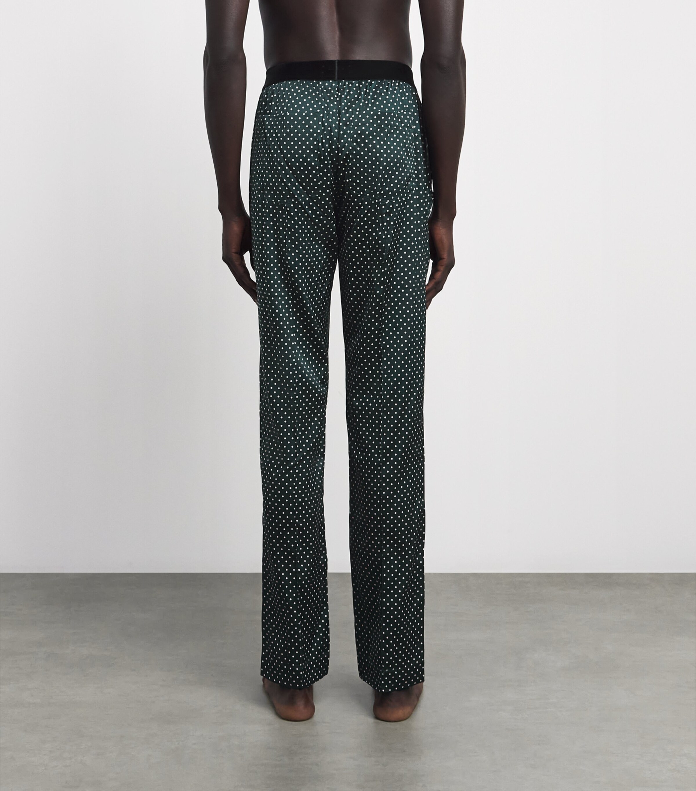 TOM FORD Mens Stretch-Silk Polka Dot Pyjama Bottoms Emerald/white Image 5