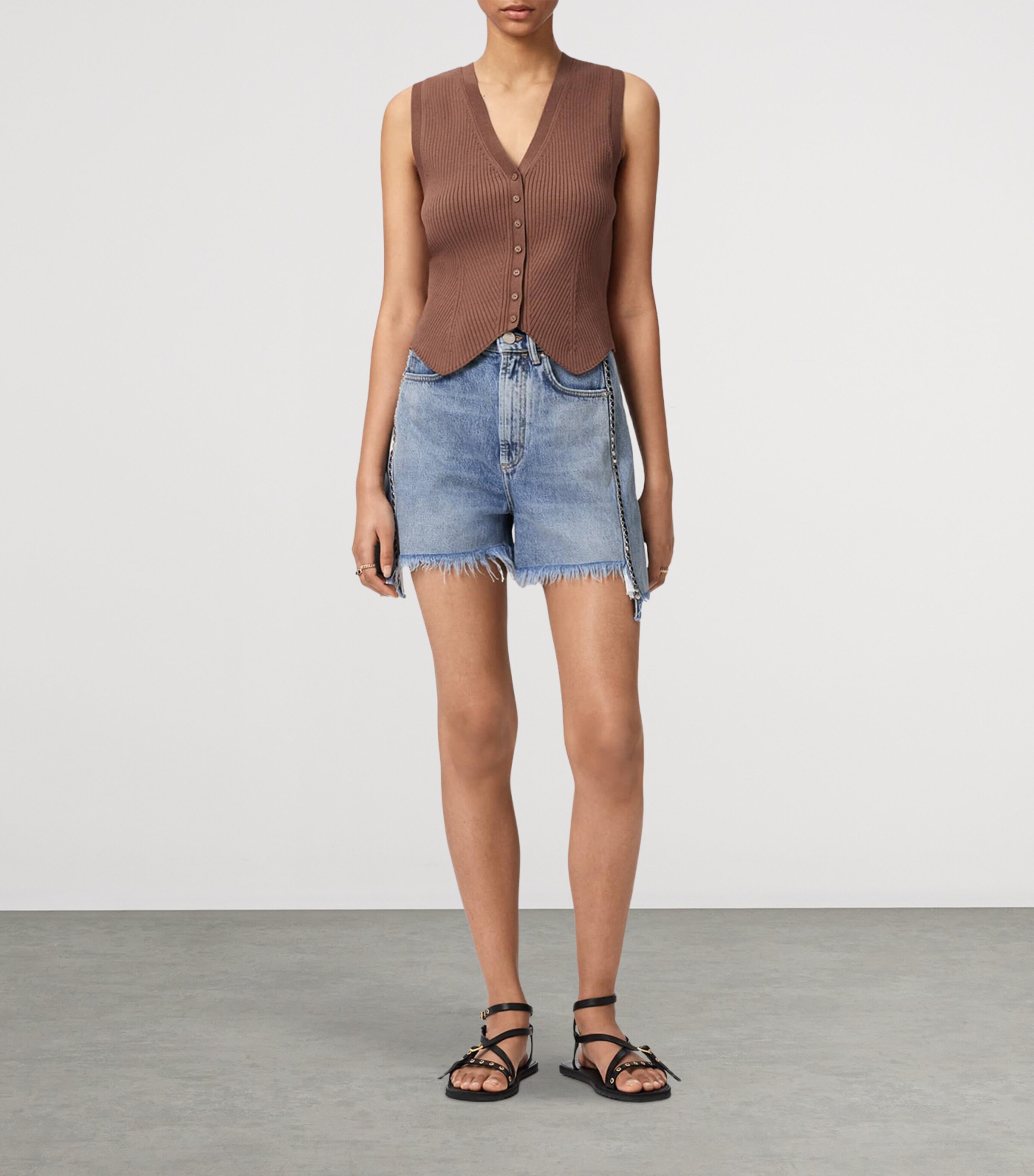 AllSaints Womens Cruz Rib Knit Waistcoat Penny Brown Image 2