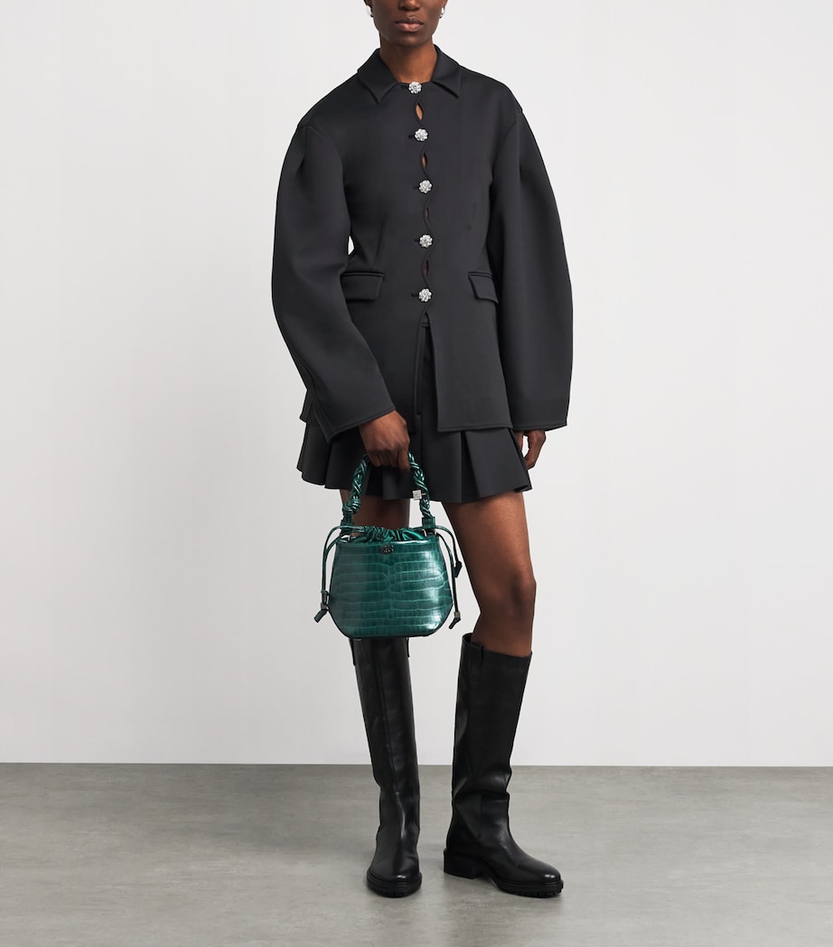 Croc-Embossed Leather Bou Bucket Bag 774 PINENEEDLE Image 2