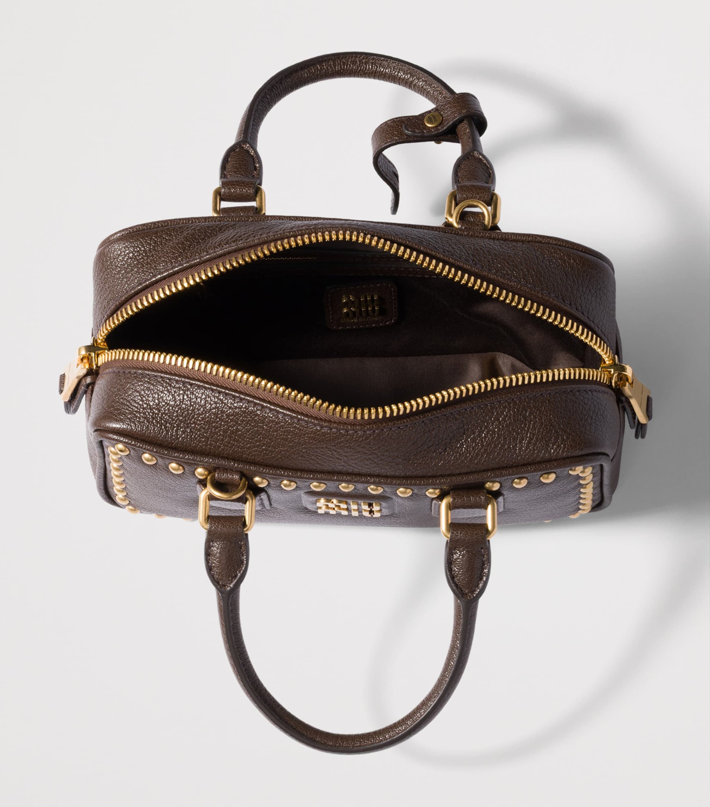 Miu Miu Leather Studded Arcadie Top-Handle Bag Brown Image 6