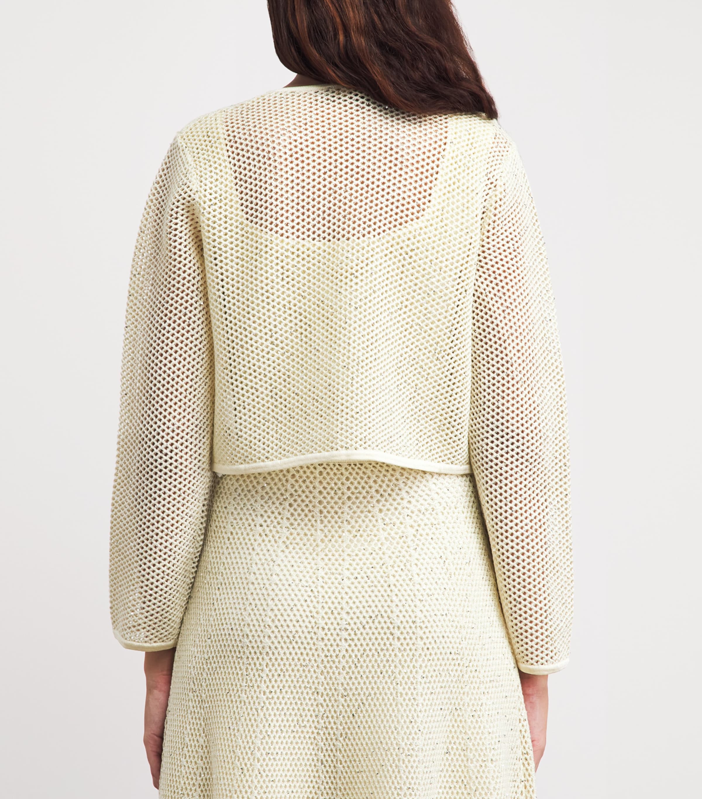 Maje Womens Embellished Open-Knit Cardigan Pale Yellow Image 5