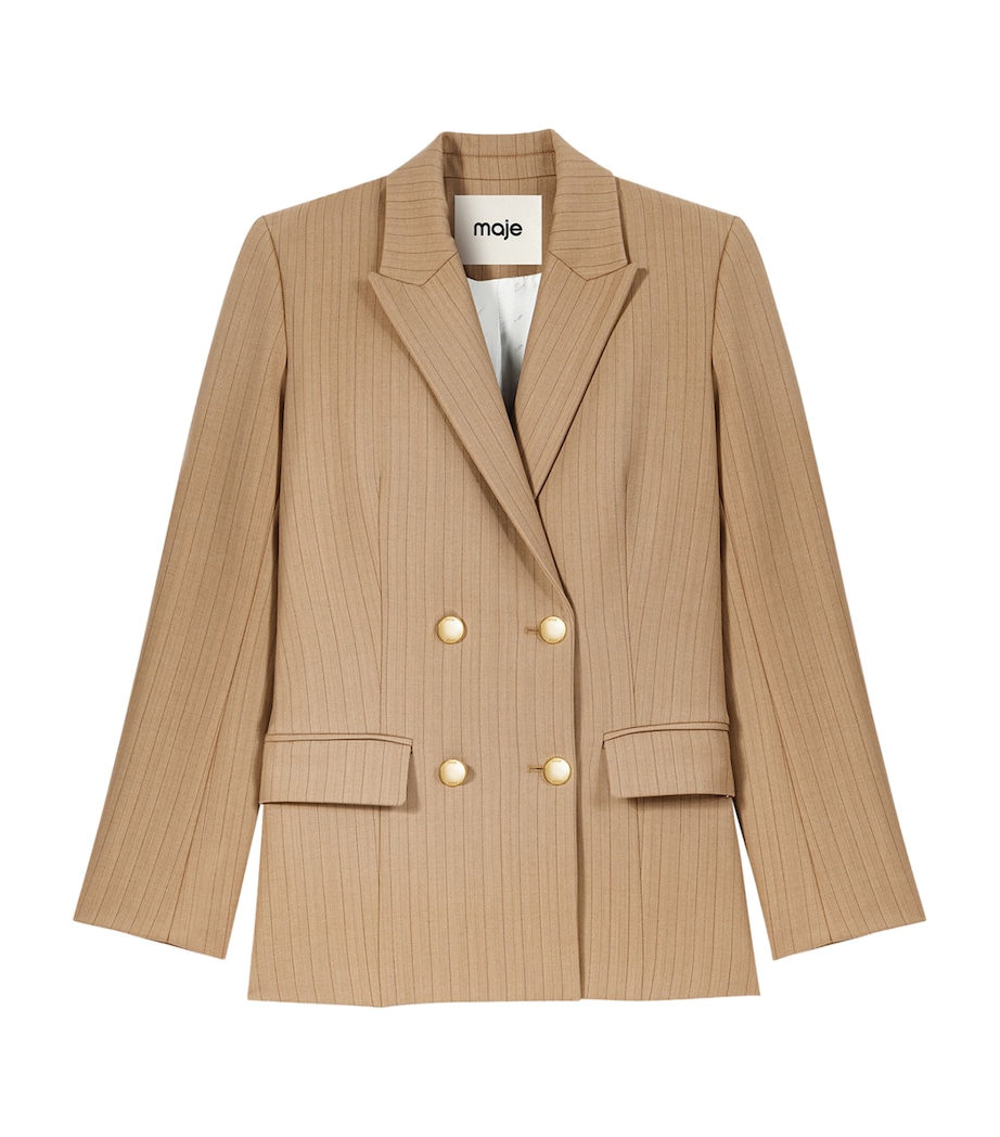 Maje Womens Wool-Blend Striped Blazer Beige Image 1