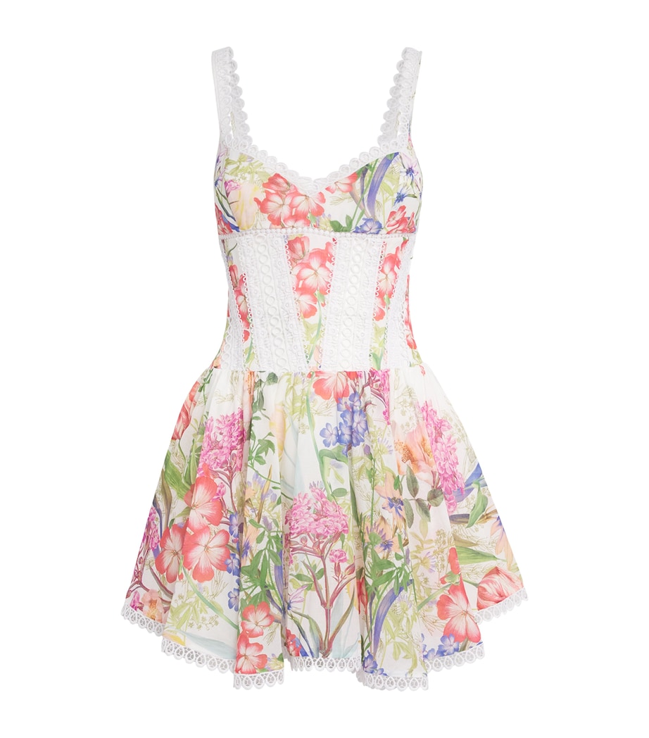 Lace-Trim Gardenia Mini Dress WHITE BOTANICAL Image 1