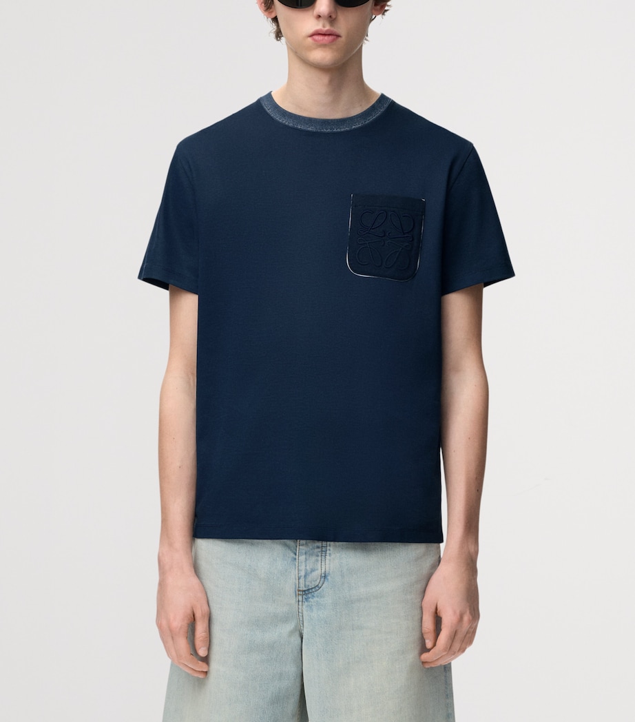 LOEWE Mens Pocket Anagram T-Shirt Navy Blue Image 3