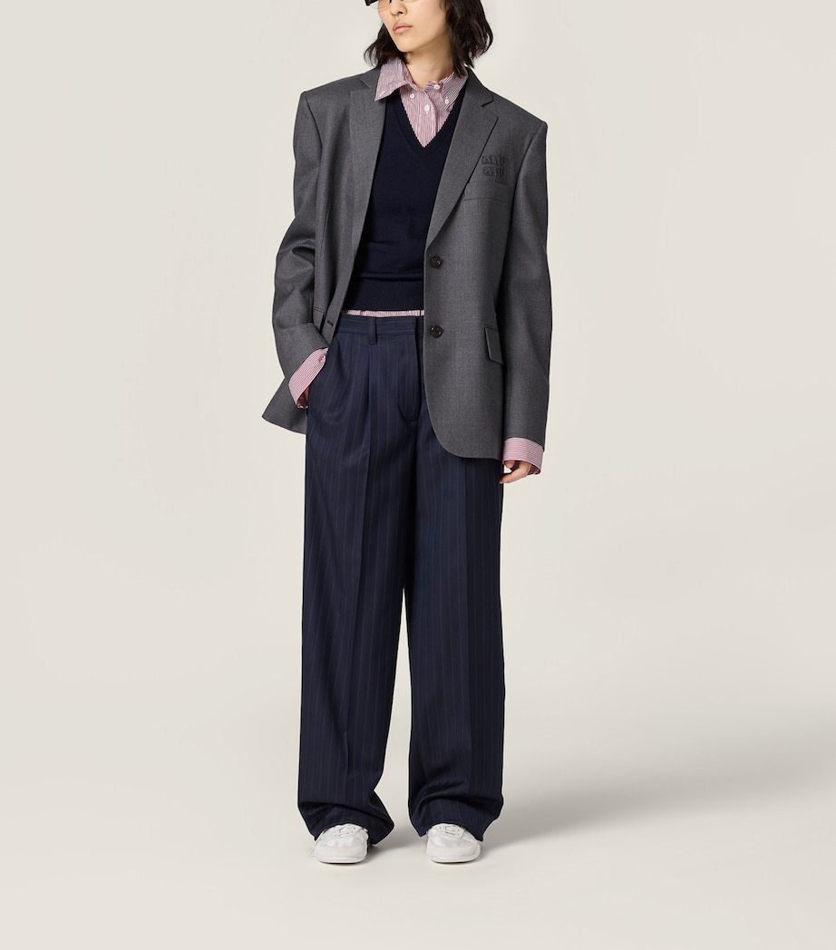 Miu Miu Womens Fleece Wool Pinstripe Trousers Blue Image 2