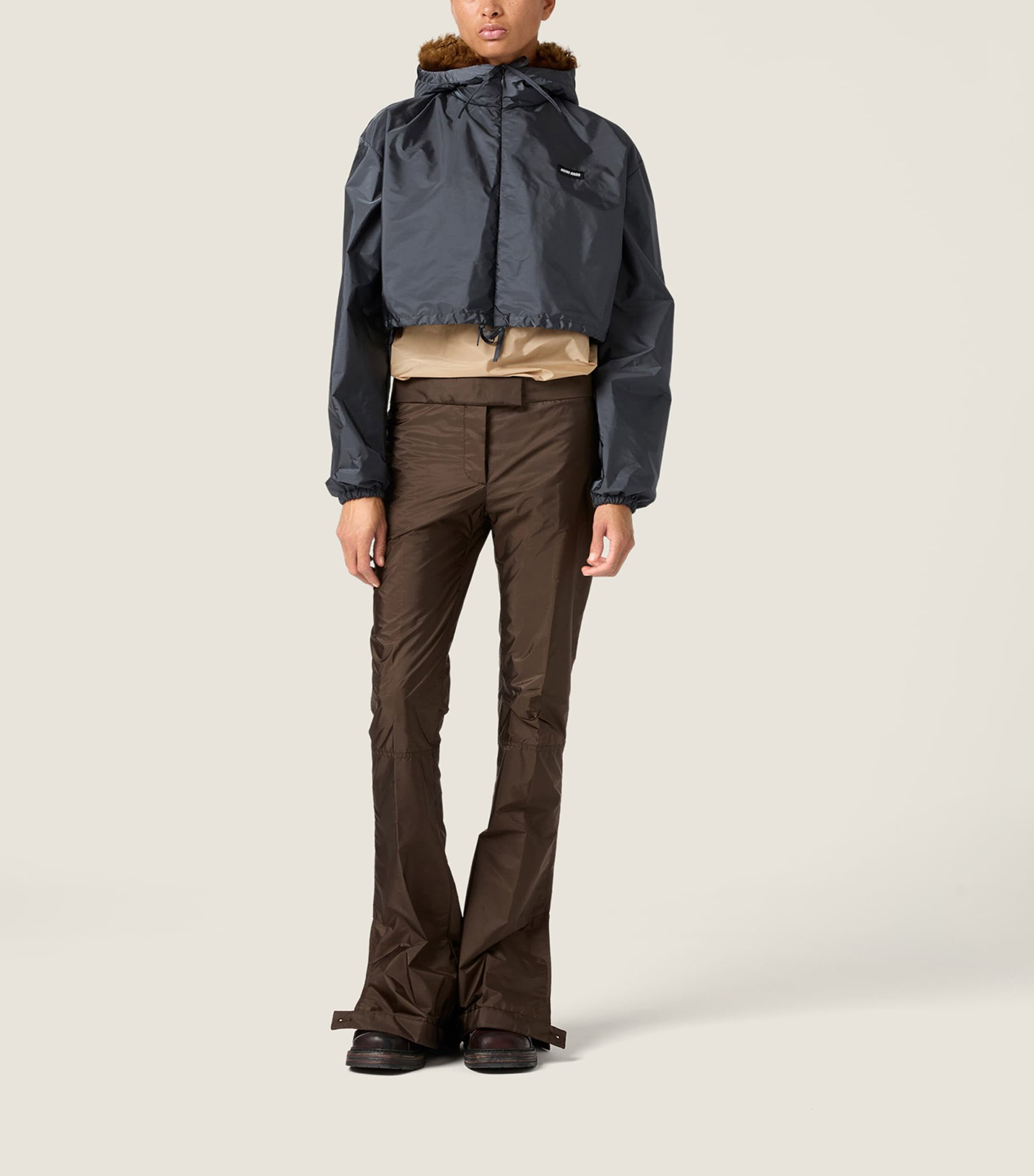 Miu Miu Womens Technical Fabric Flare Trousers Brown Image 2