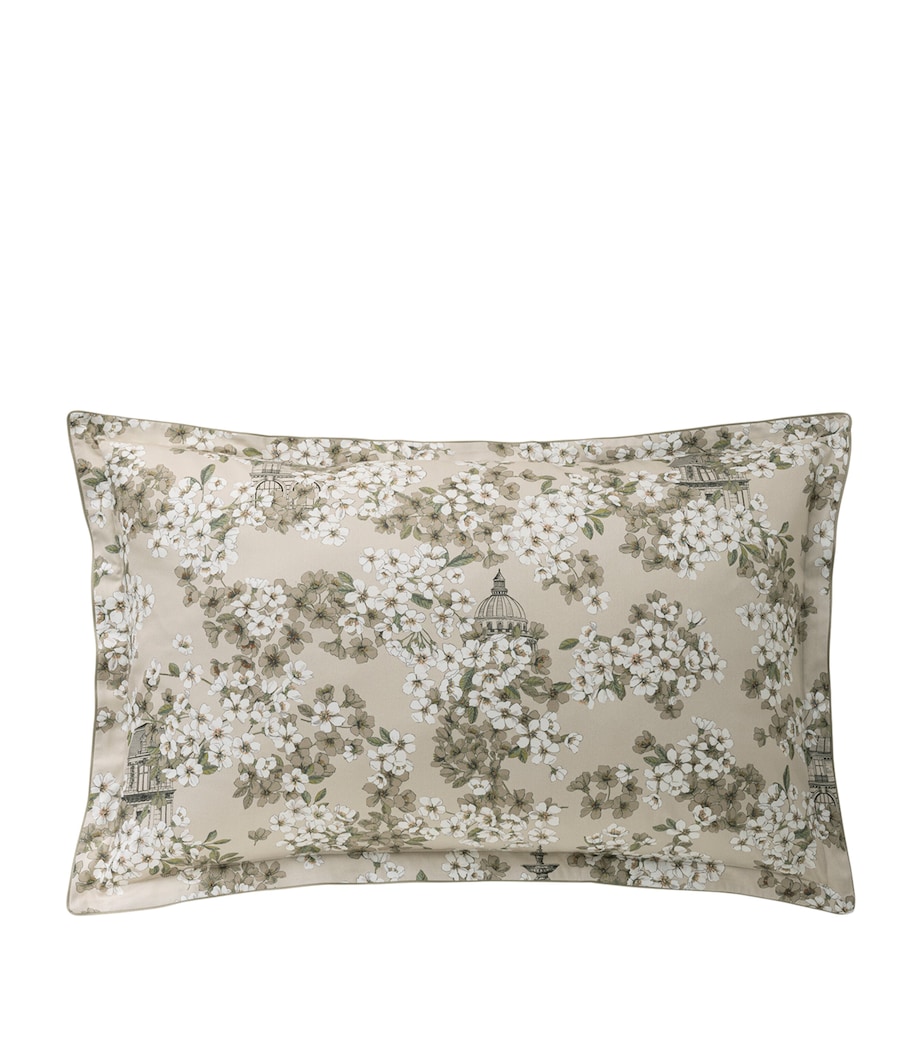 Organic Cotton Fine Fleur Oxford Square Pillowcase (65cm x 65cm) CREAM/GREEN Image 1
