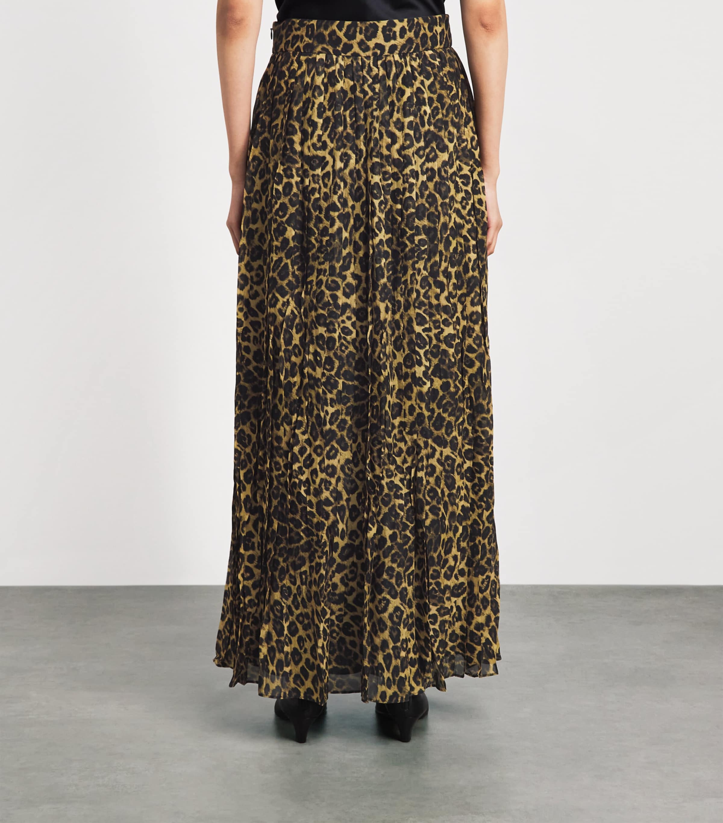 Toccin Womens Chiffon Leopard Pleated Dillon Midi Skirt Leopard Image 5