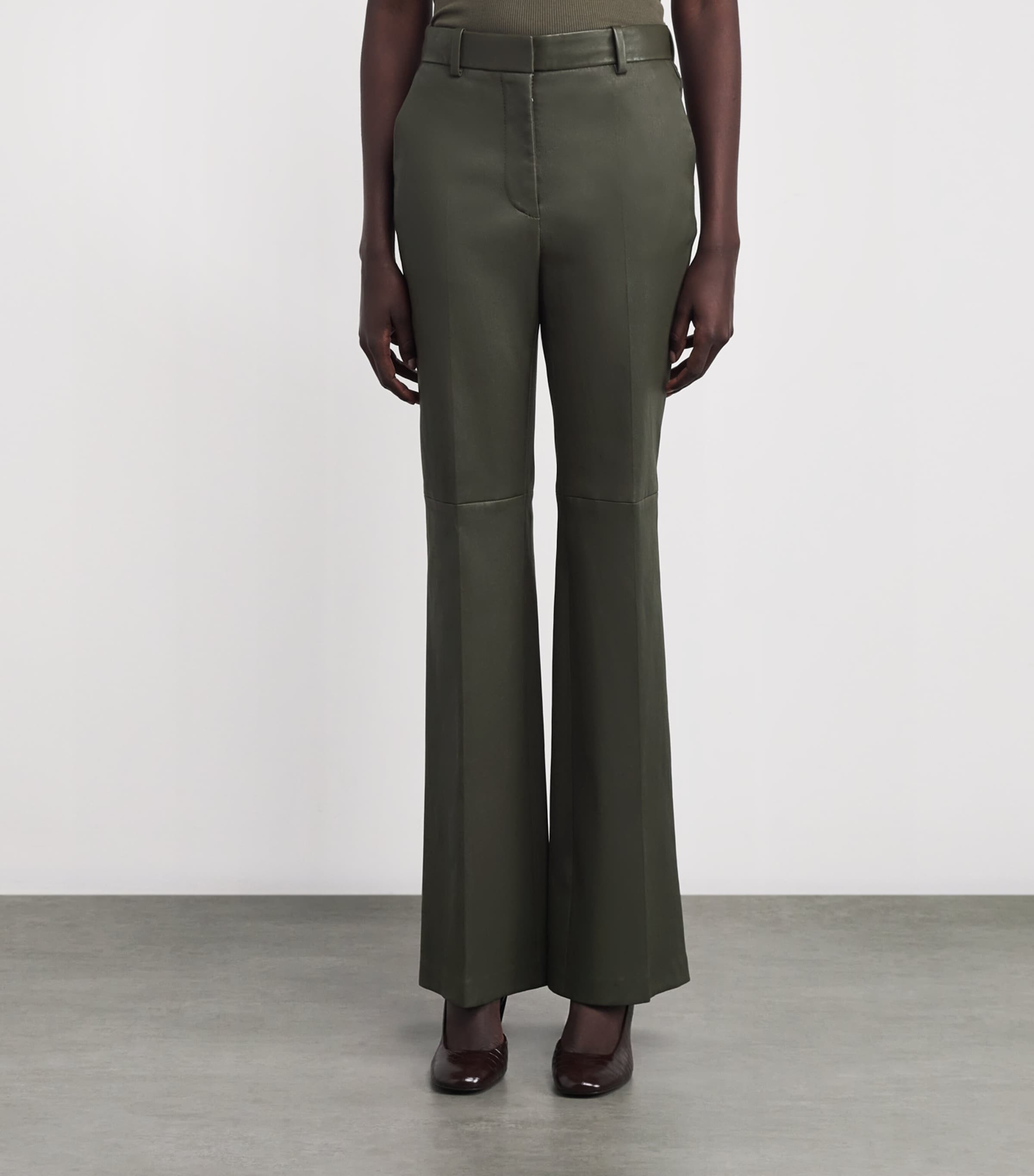 Joseph Womens Tafira Flared Leather Trousers Palm Leaf Image 3