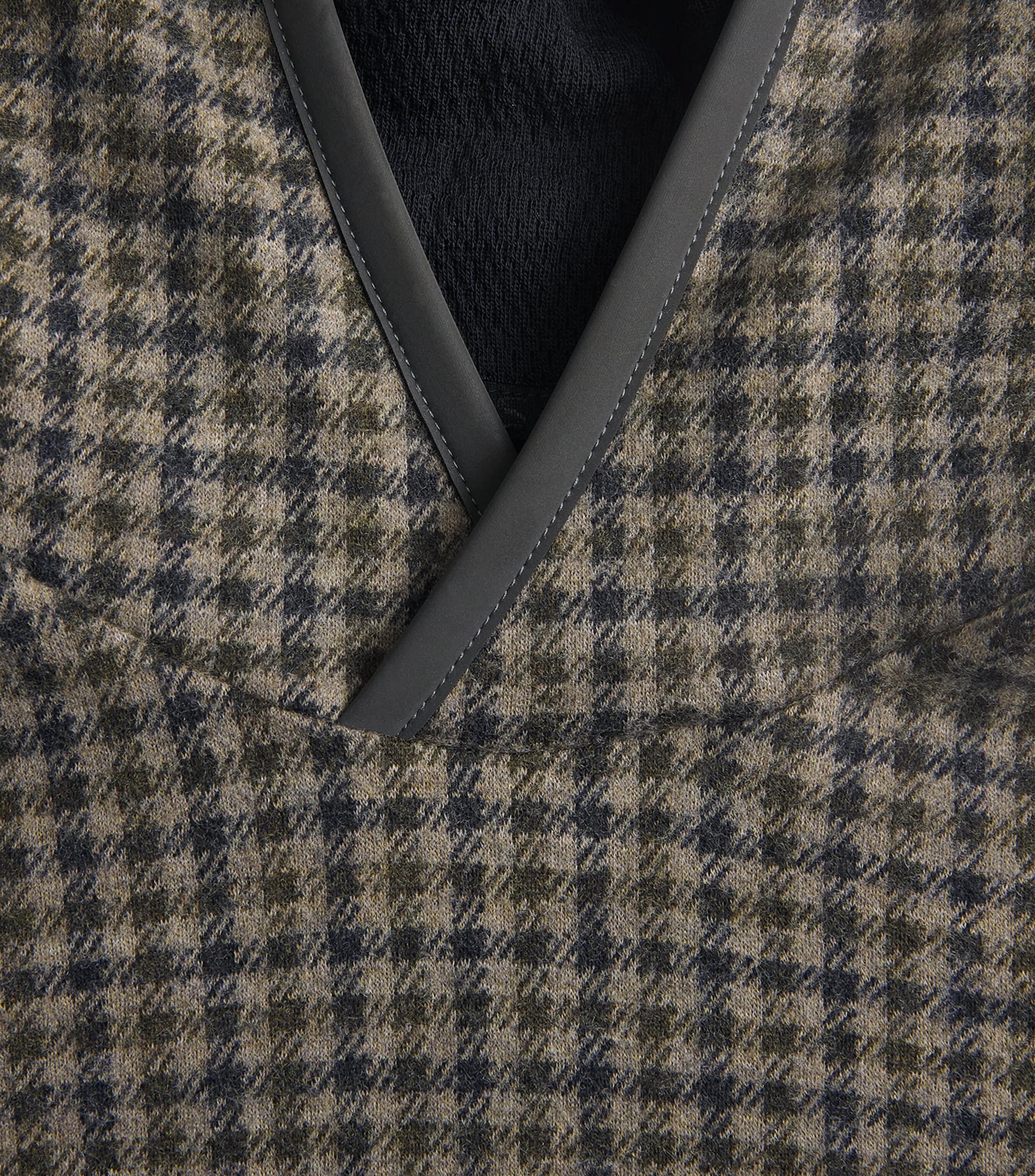 Sease Mens Virgin Wool-Blend Check Hoodie Blue Beige Image 6