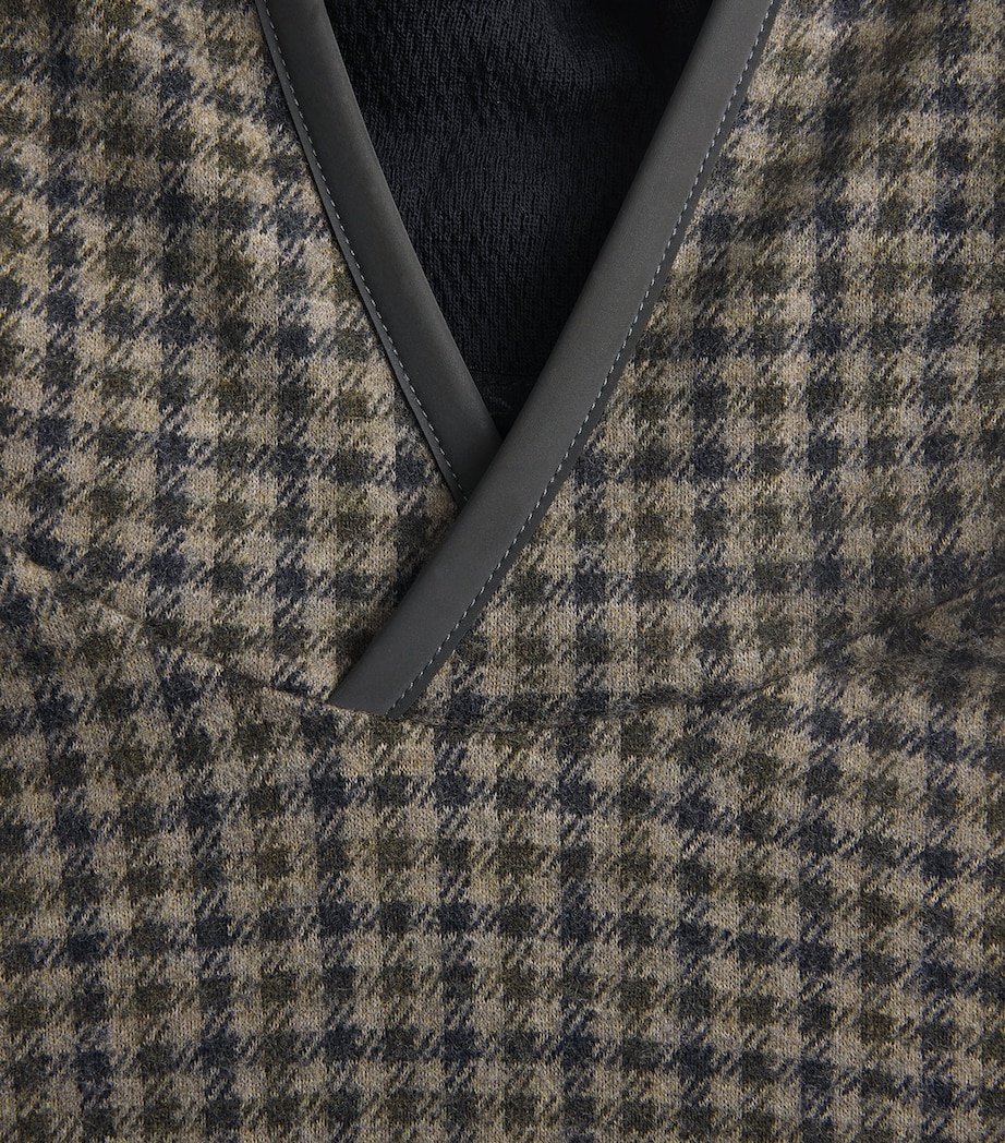 Sease Mens Virgin Wool-Blend Check Hoodie Blue Beige Image 6