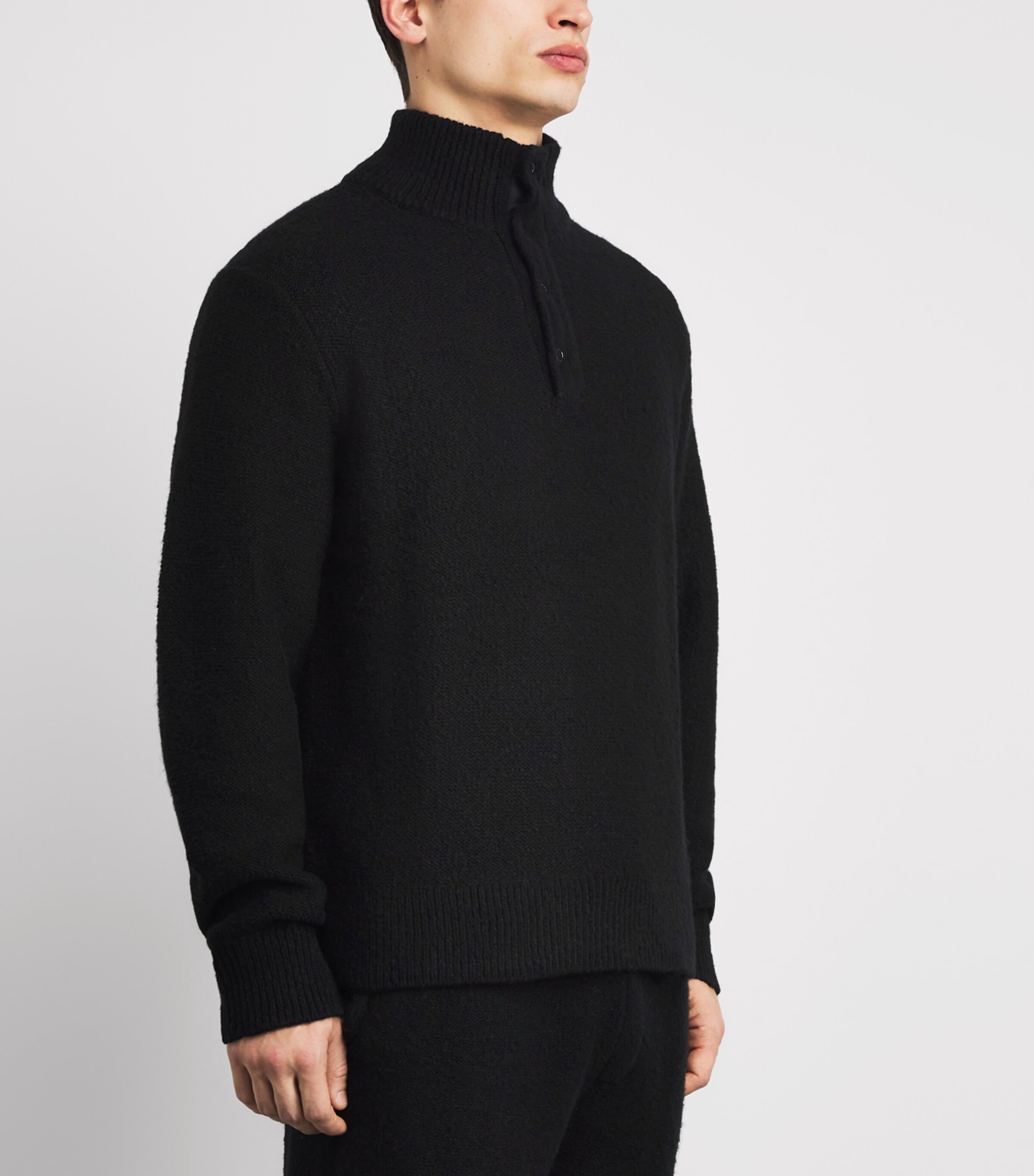 Wool-Blend Half-Placket Kotoni Sweater BLACK Image 3