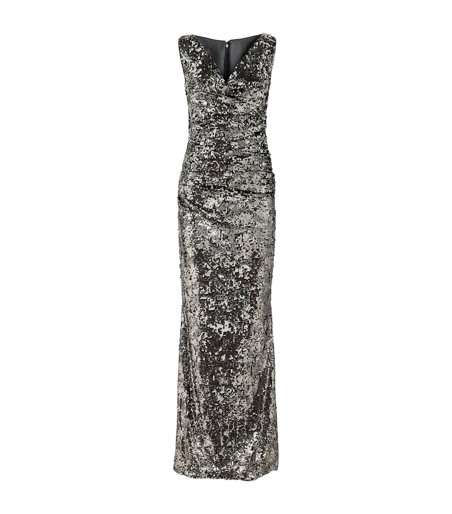 Talbot Runhof Womens Sequinned Column Gown Bronze Image 1