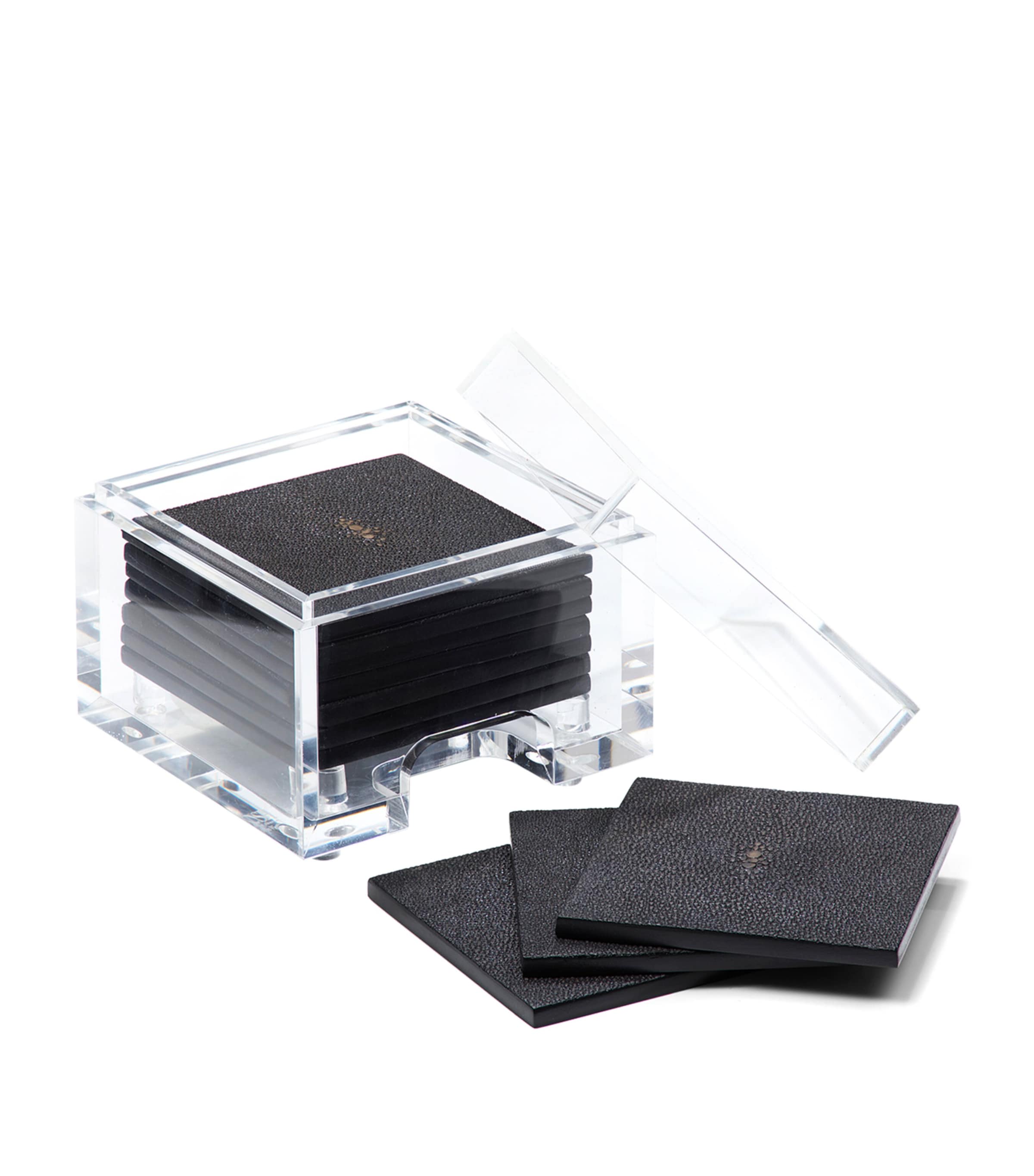 Posh Trading Company Coastbox With Faux Shagreen Coasters In Brown