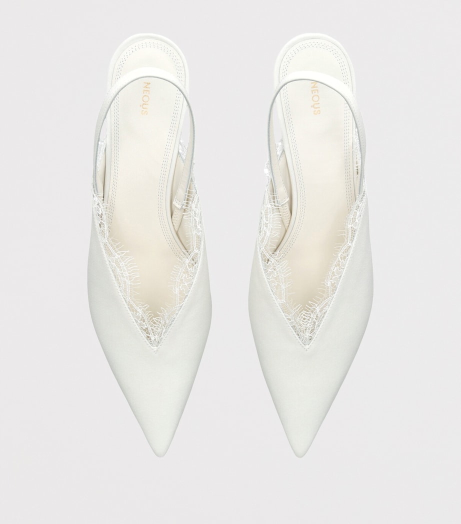 NEOUS Crepe Lace-Trim Irena Slingback Pumps 40 White Image 3