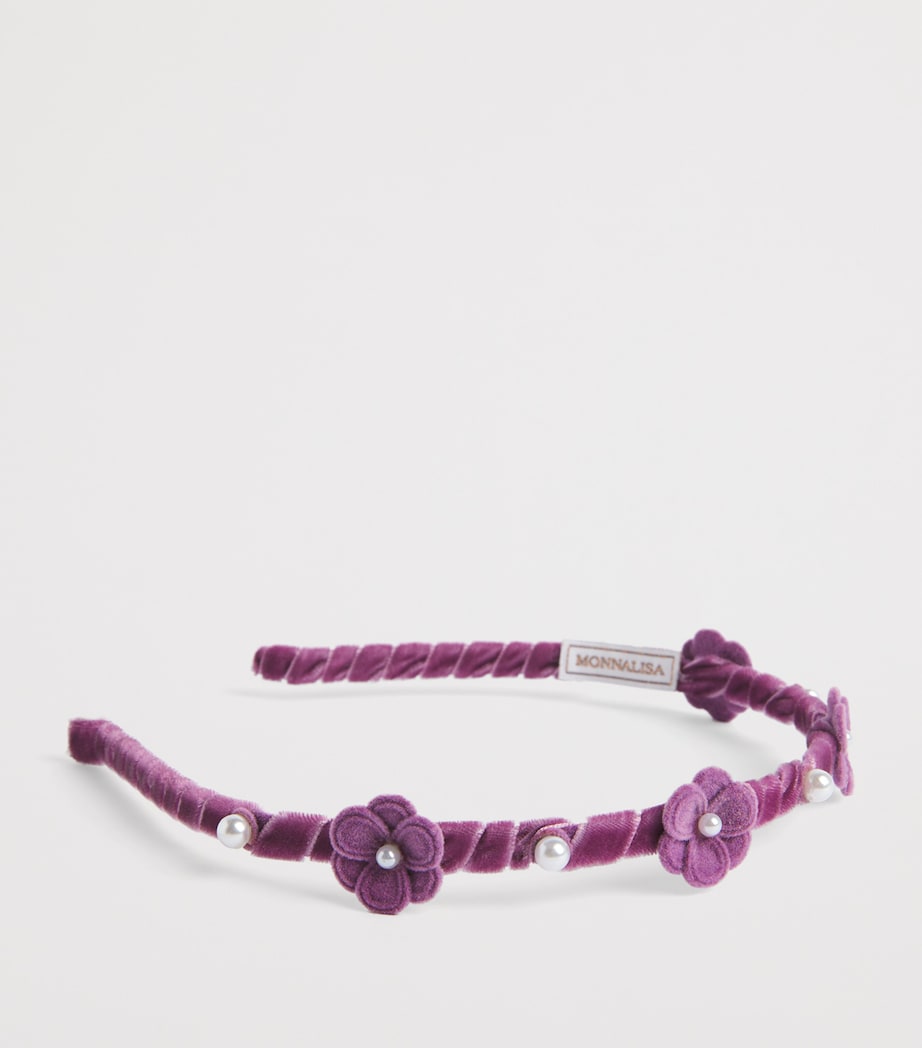 Monnalisa Velvet Flower-Detail Headband Susina Image 3