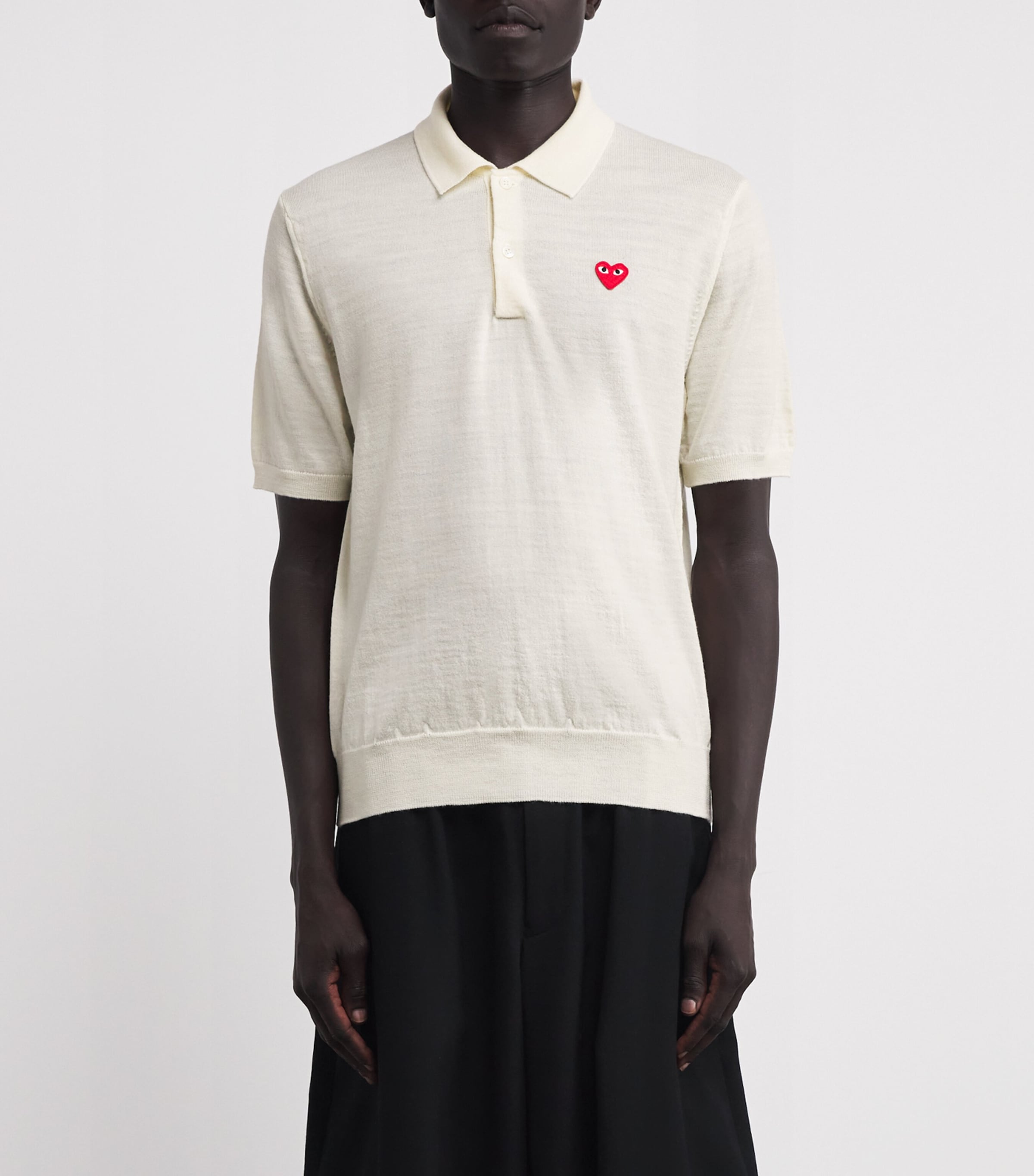 Comme Des Garçons Play Mens Wool Heart Logo Polo Shirt White Image 3