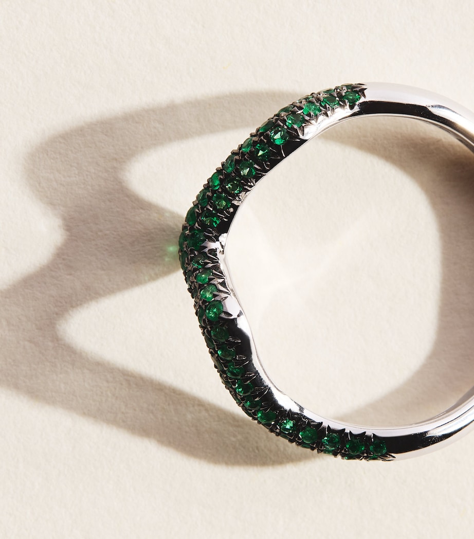 SHAY White Gold and Emerald Wave Ring White Gold Image 4