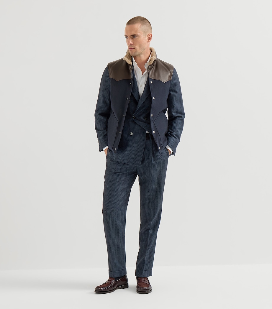 Brunello Cucinelli Mens Wool Shearling-Trim Gilet Image 5