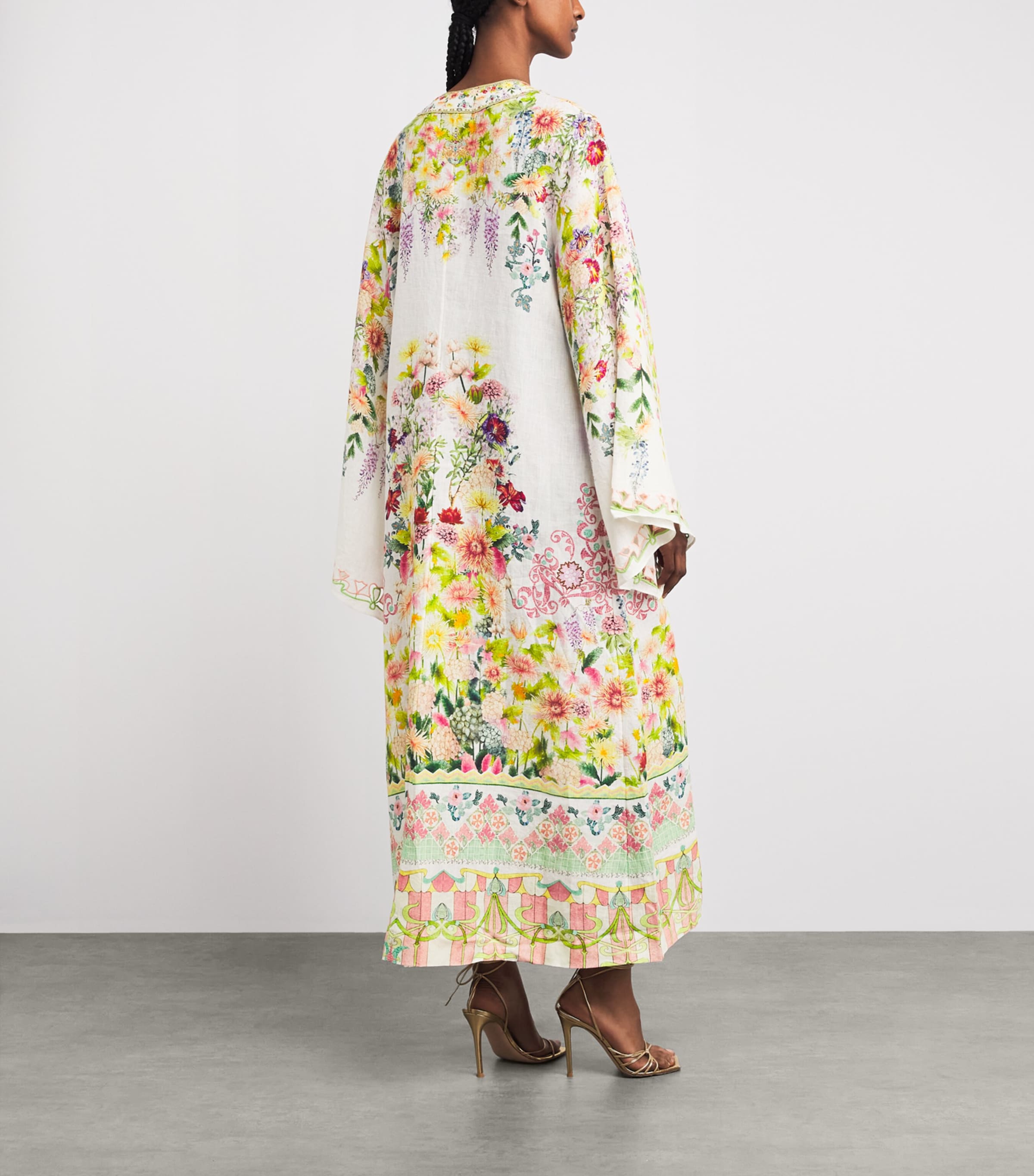 Camilla Womens Linen Floral Midi Kaftan Dress Callcata Image 4