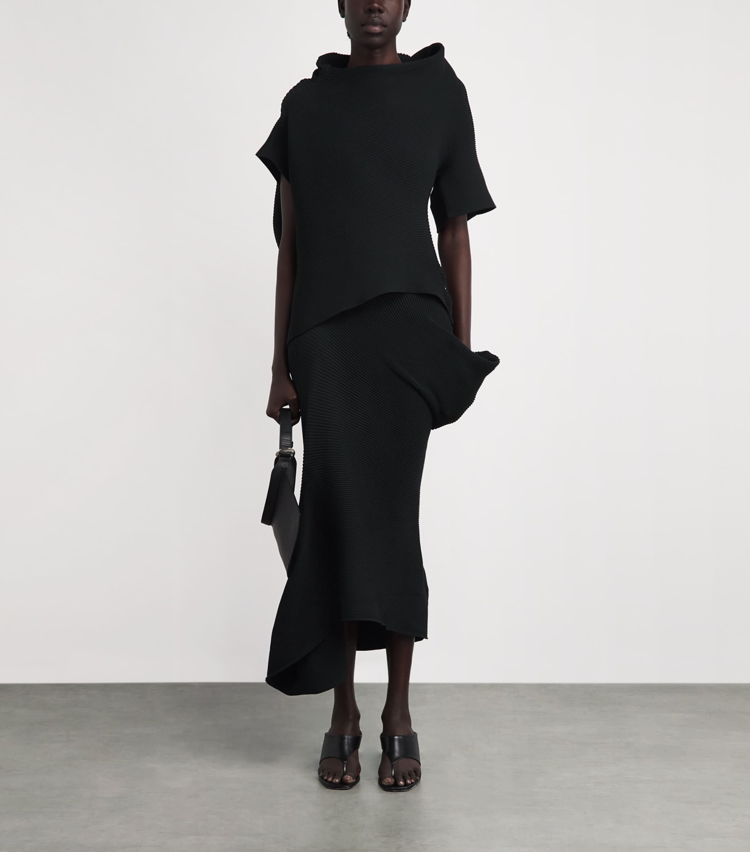 Issey Miyake Black Asymmetric Life Form Midi Skirt | Harrods UK