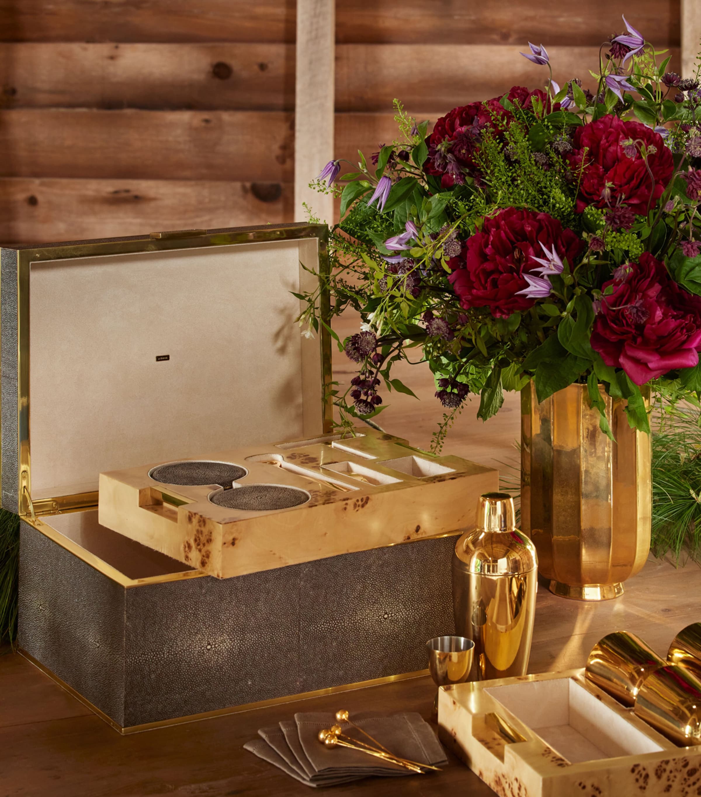 Aerin Shagreen Classic Bar Set Chocolate Image 5