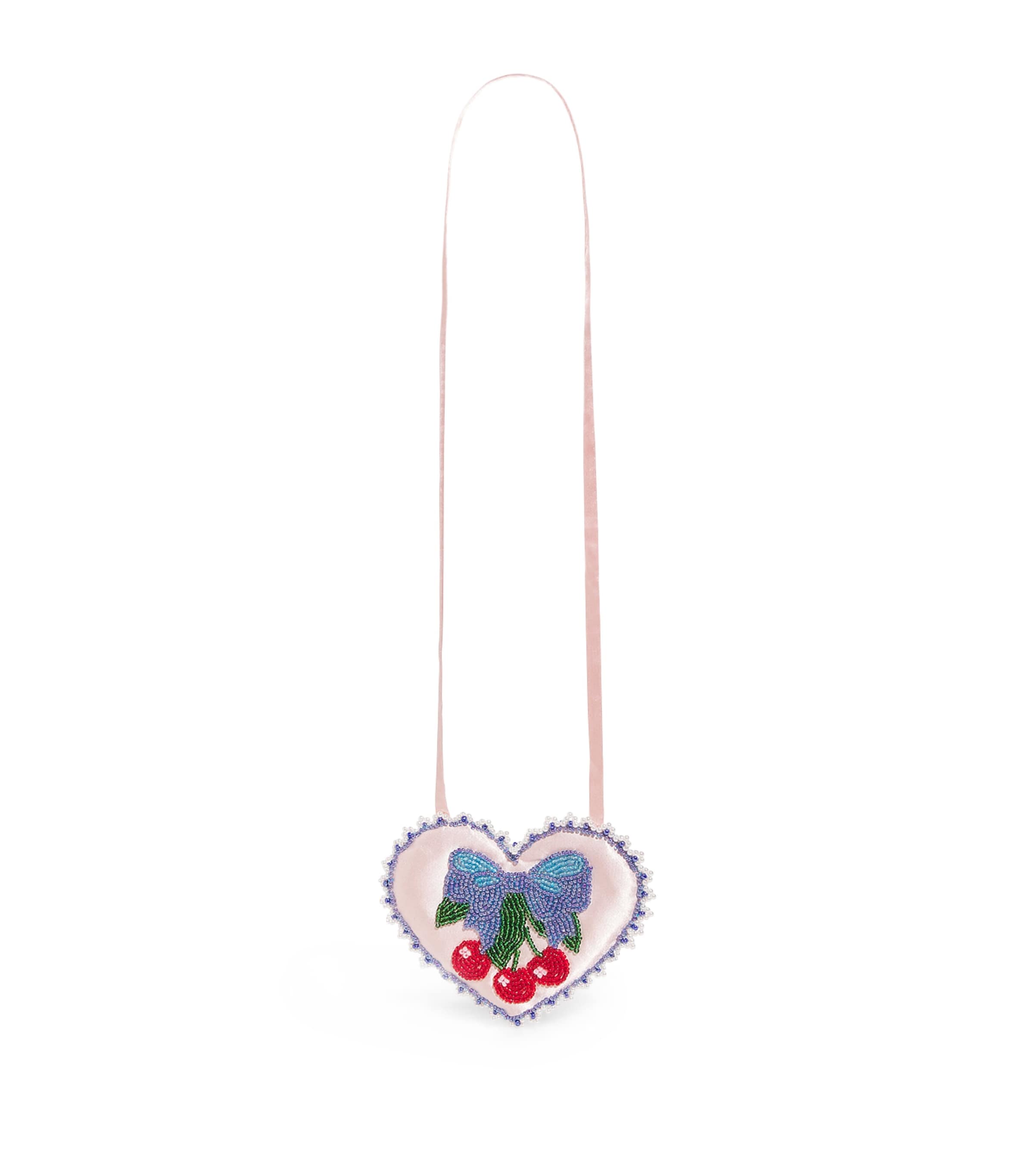 Konges Slojd Beaded Heart Mini Purse In Pink