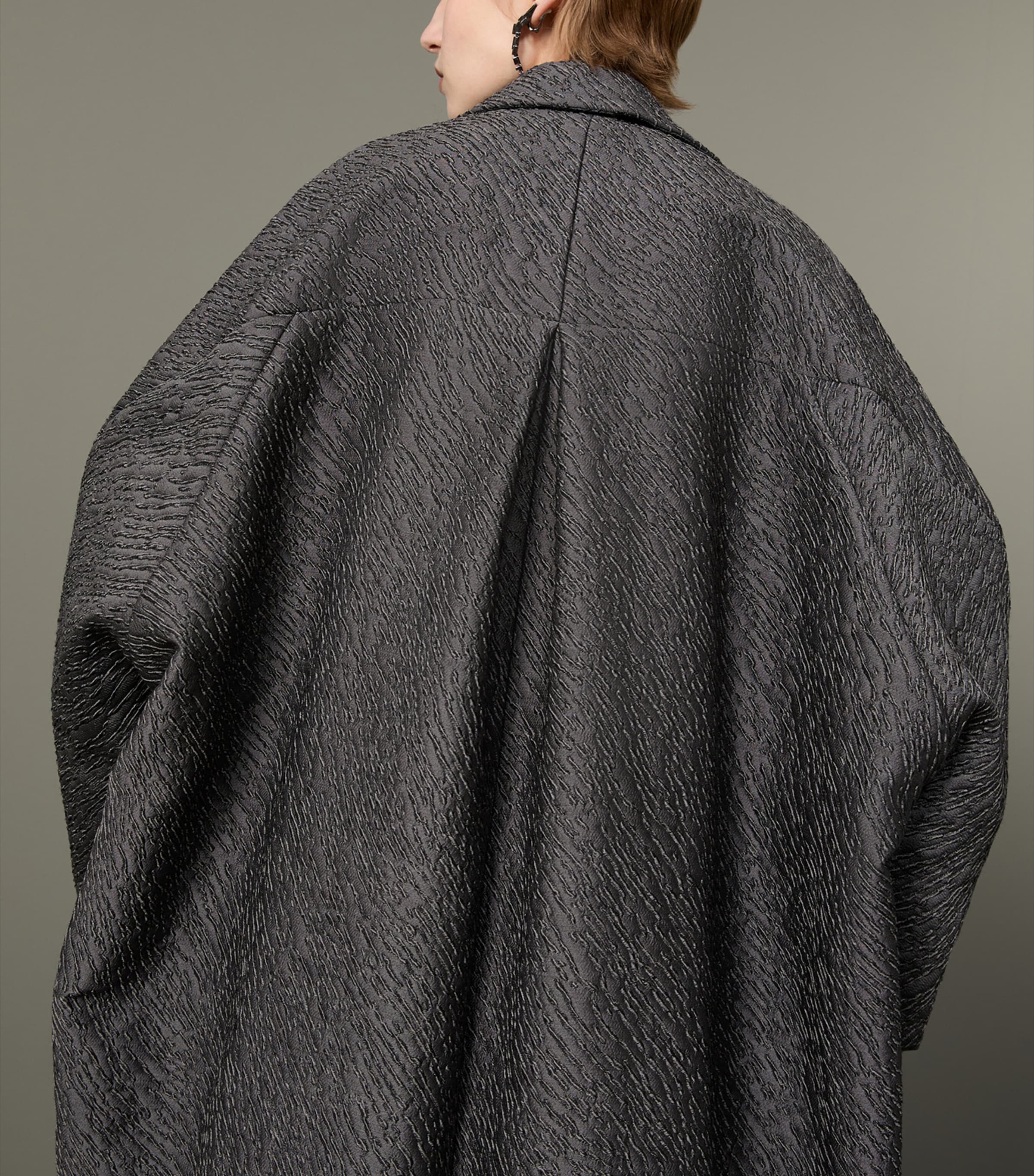 Max Mara Womens Wool-Blend Jacquard Cape Coat Medium Grey Image 6