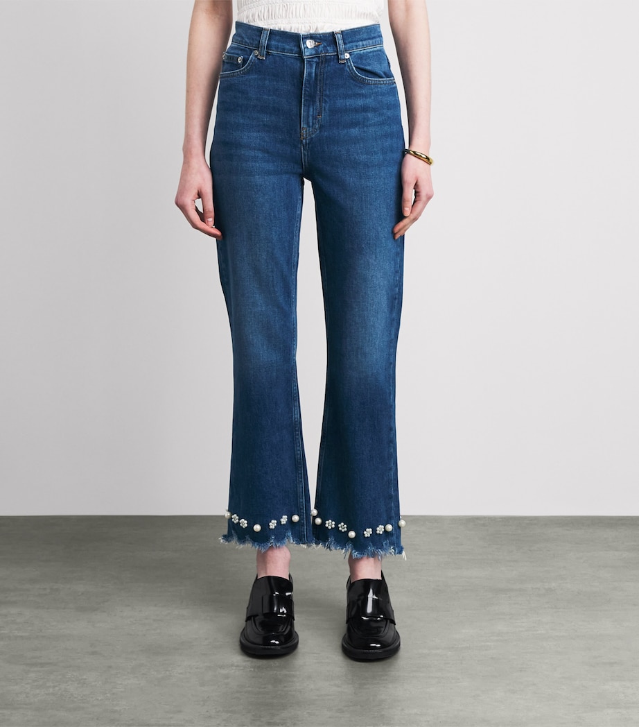Maje Womens Beaded High-Rise Flared Jeans Blue Image 4