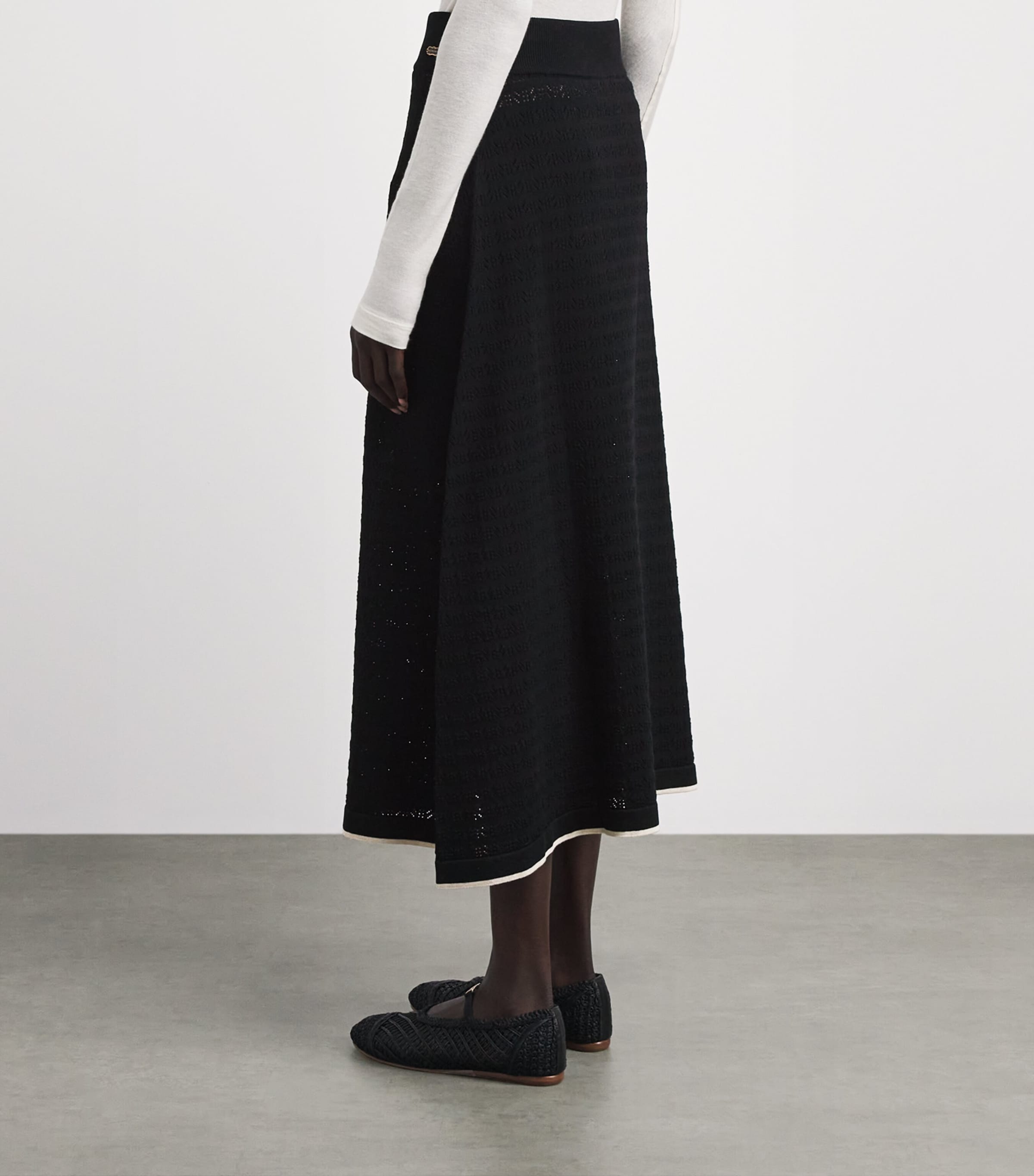 Agnona Womens Cotton Pointelle Midi Skirt Black Image 5