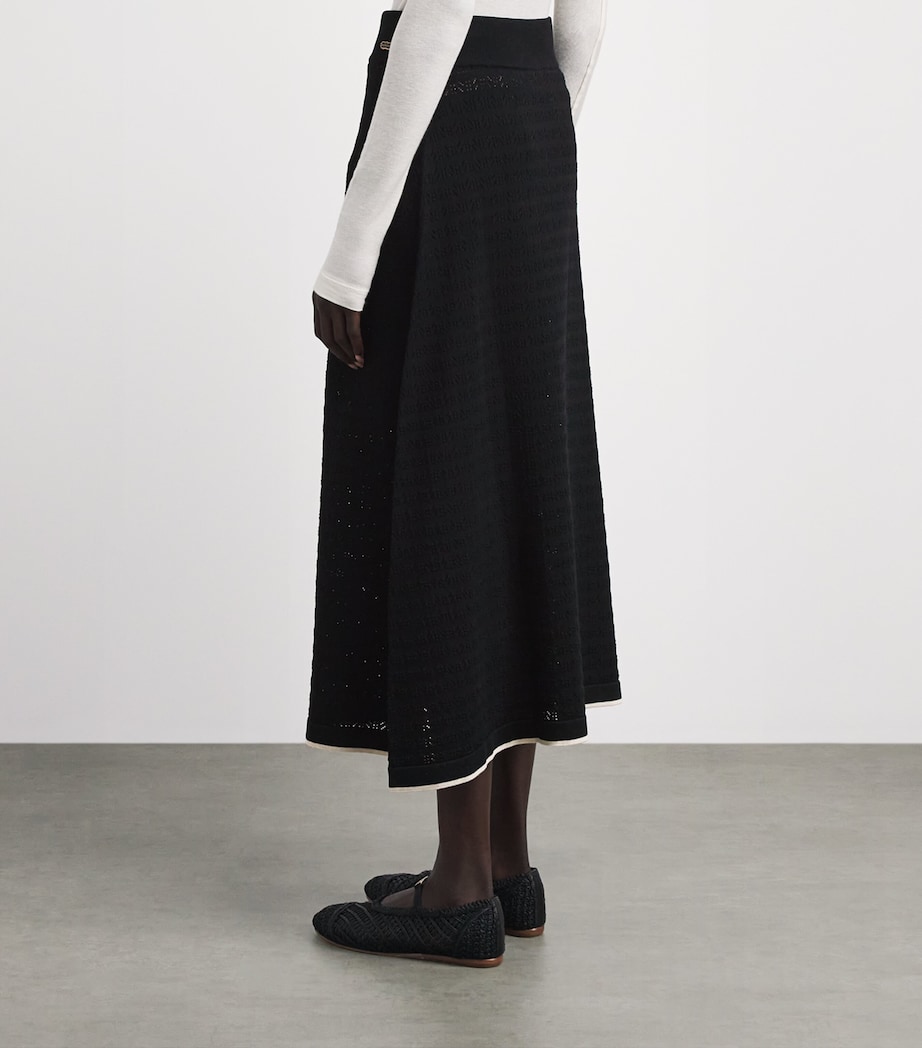 Agnona Womens Cotton Pointelle Midi Skirt Black Image 5