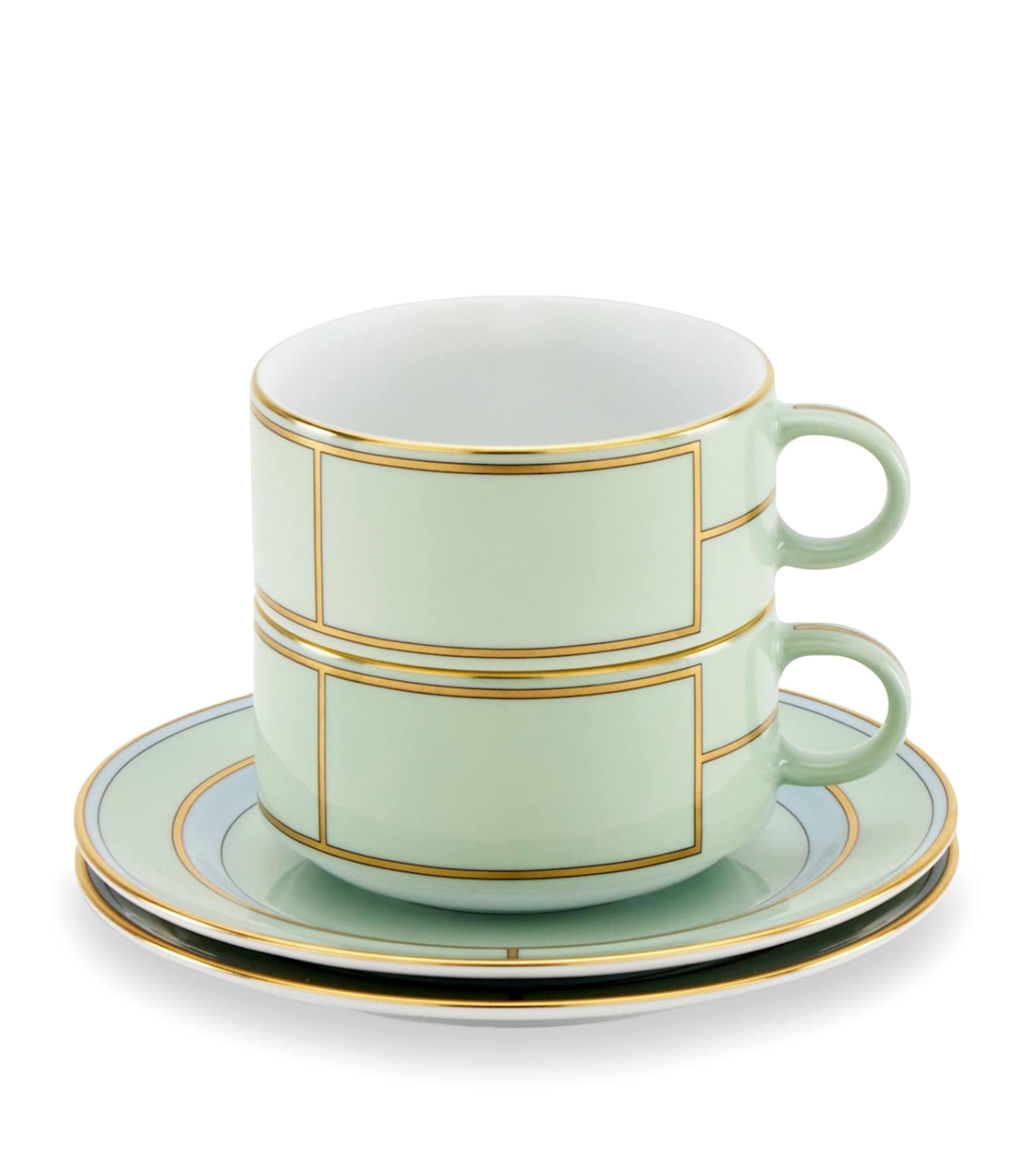 Set of 2 Porcelain Colonna Diva Verde Teacups and Saucers G00134900 Image 2