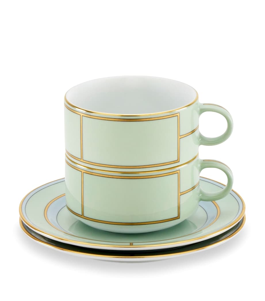 Set of 2 Porcelain Colonna Diva Verde Teacups and Saucers G00134900 Image 2
