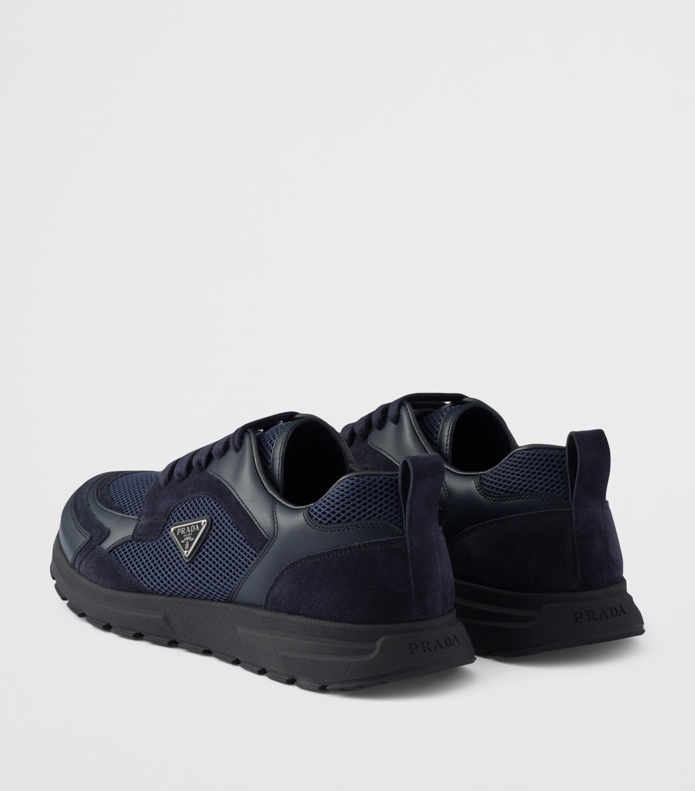 Prada Mens Mesh-Leather Prax Sneakers Blue Image 4