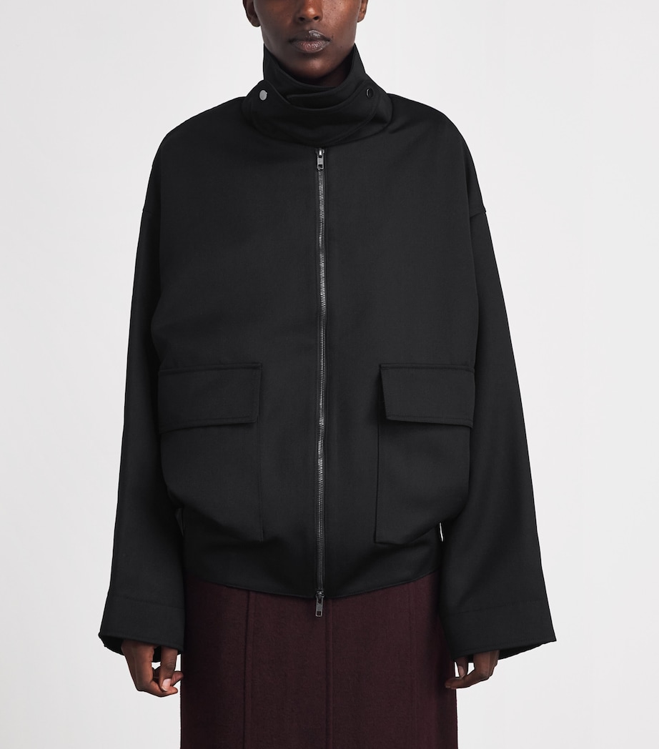 Birrot Womens Oversized Funnel-Neck Bomber Jacket Black Image 4