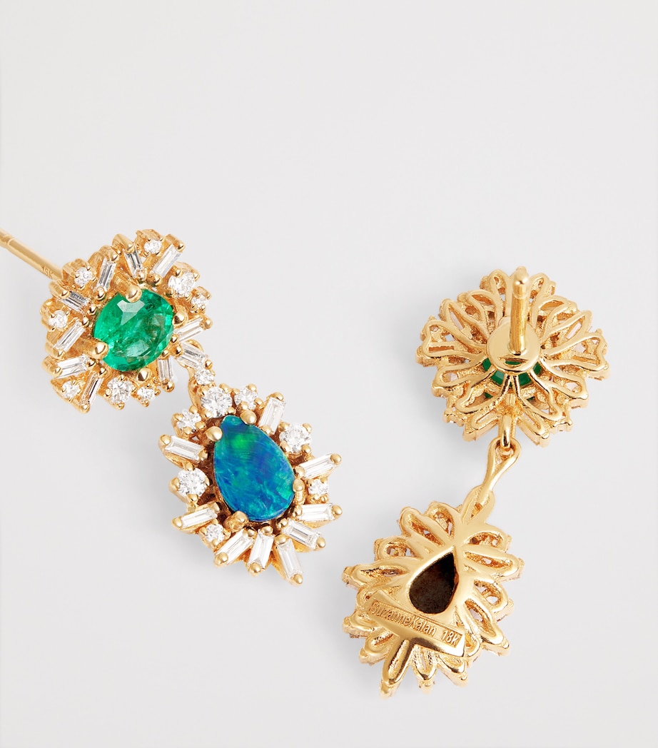 Suzanne Kalan Yellow Gold, Emerald, Opal and Diamond One of a Kind Drop Earrings Yg/emer/opal Image 6