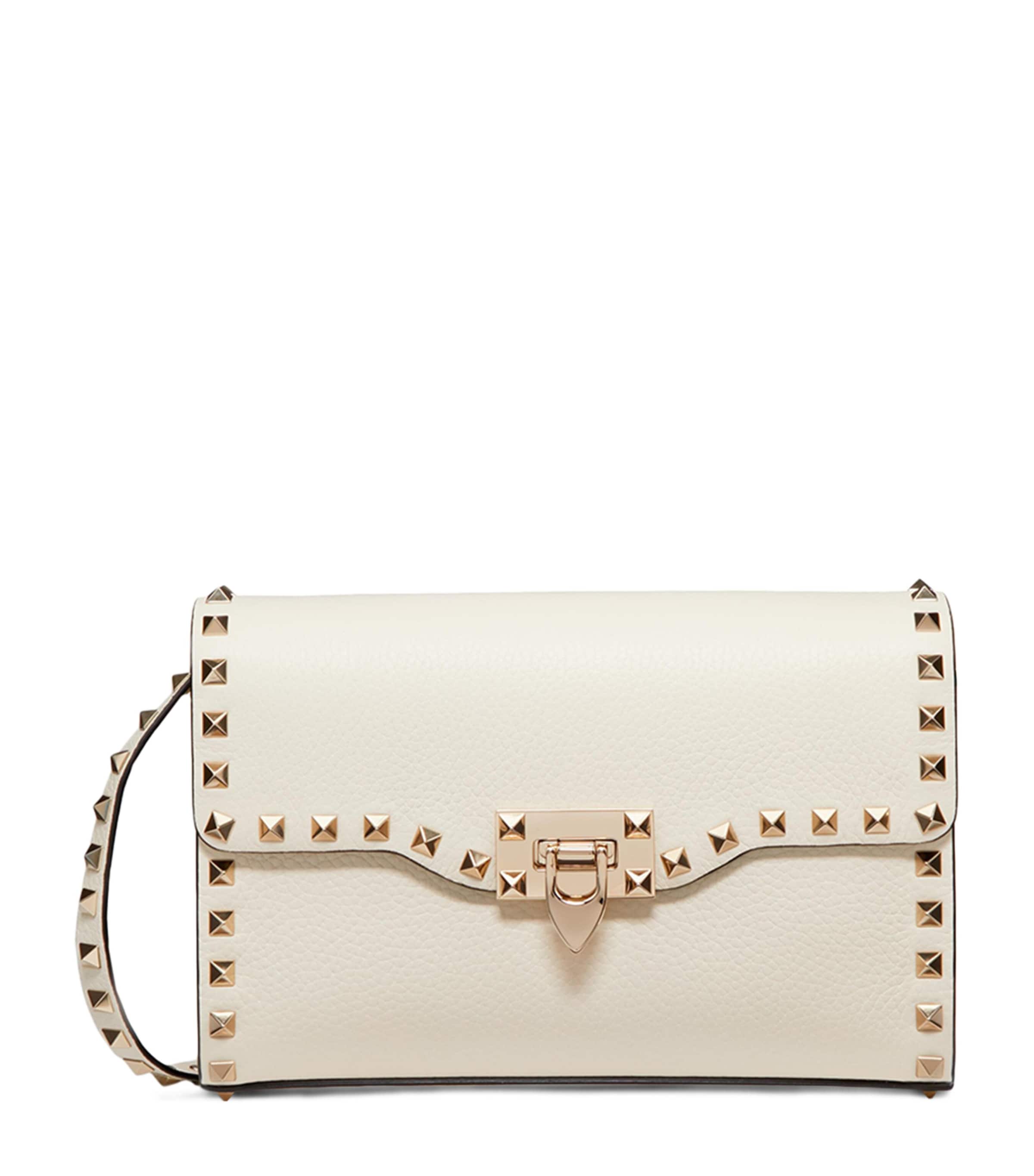 Valentino Garavani Small Rockstud Grainy Calfskin Crossbody Bag Woman Light Ivory Uni
