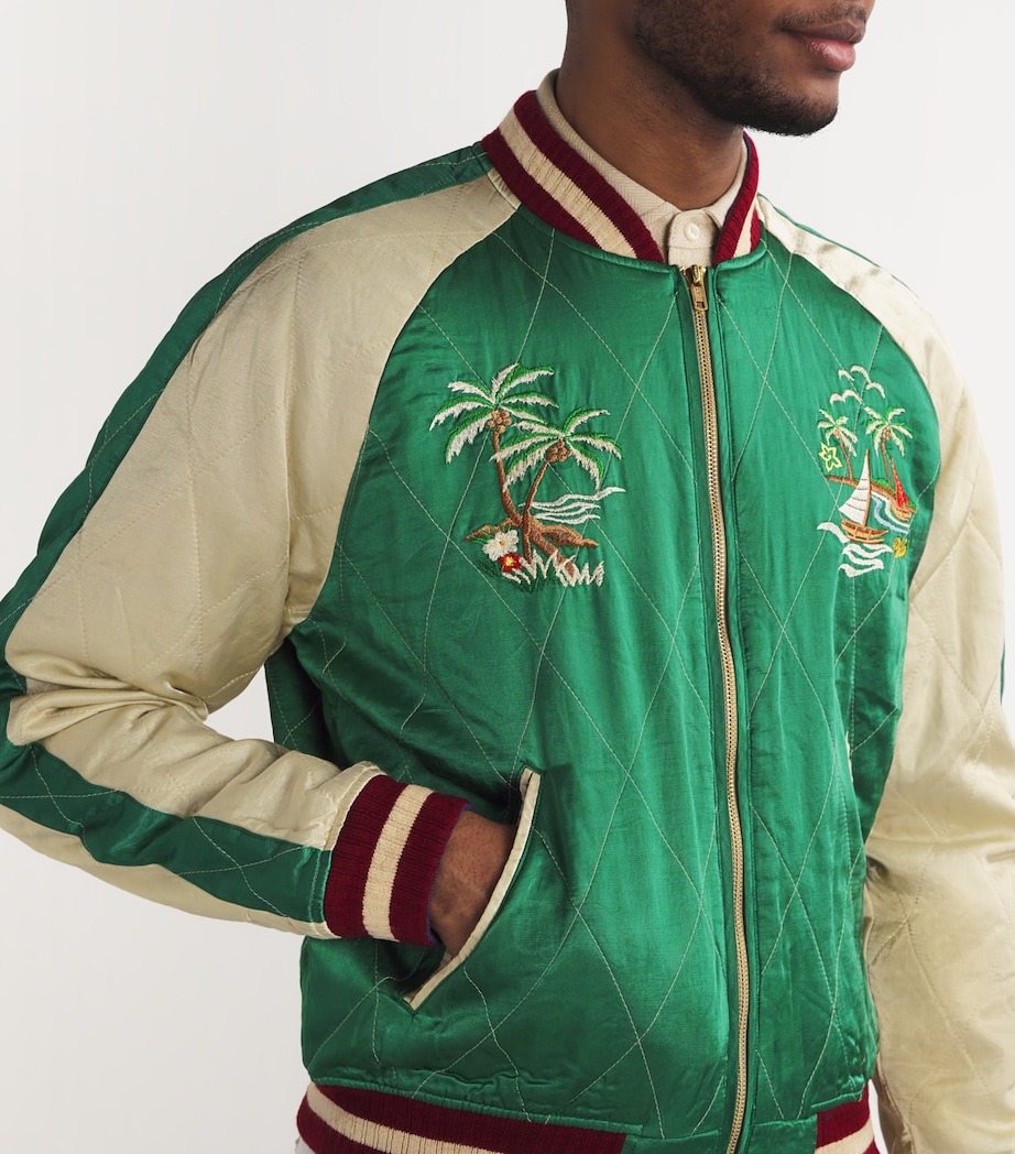 Polo Ralph Lauren Mens Satin Quilted Bomber Jacket Green/beig Image 6