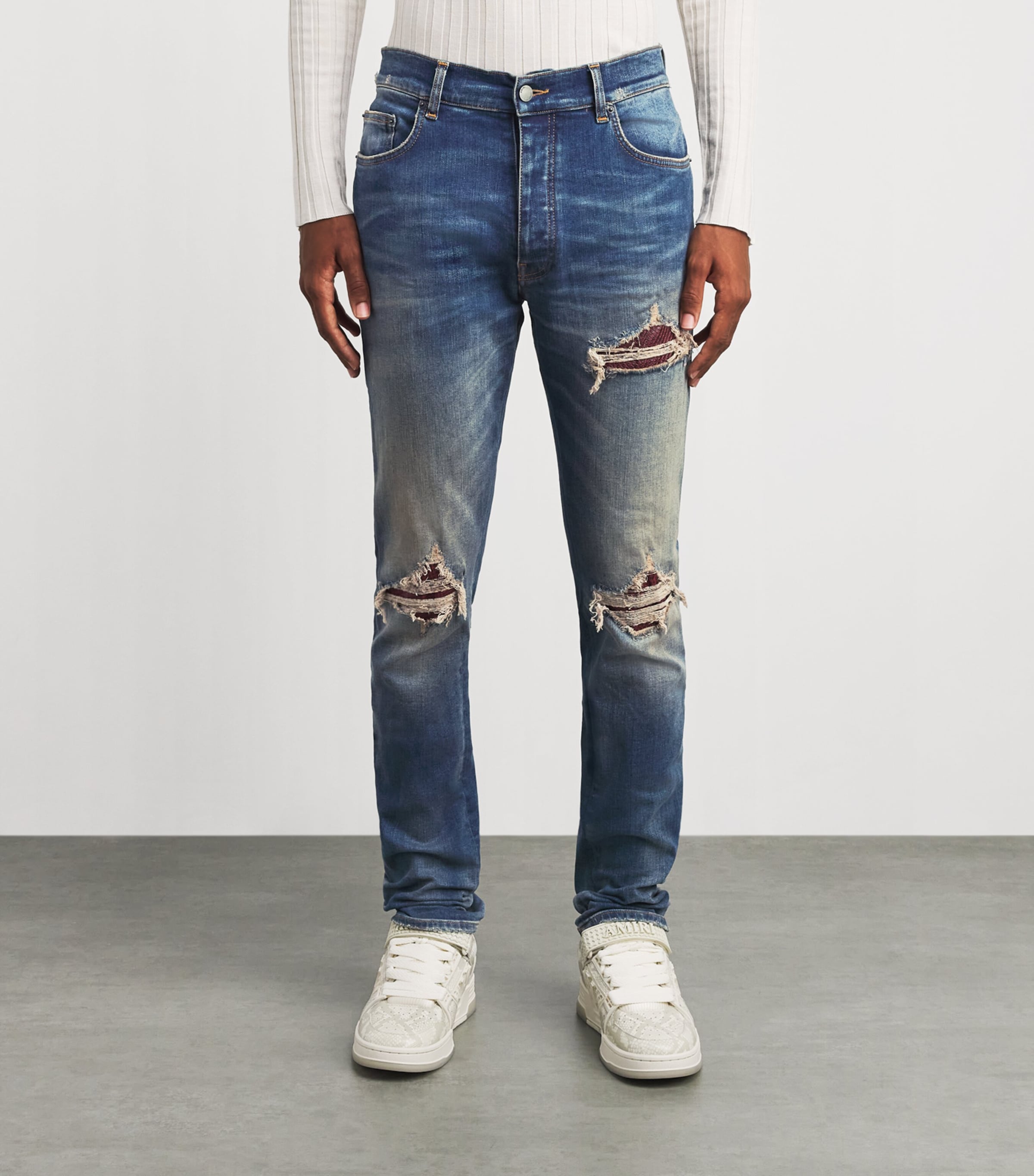 AMIRI Mens Distressed MX1 Straight Jeans Rich Indigo Image 4