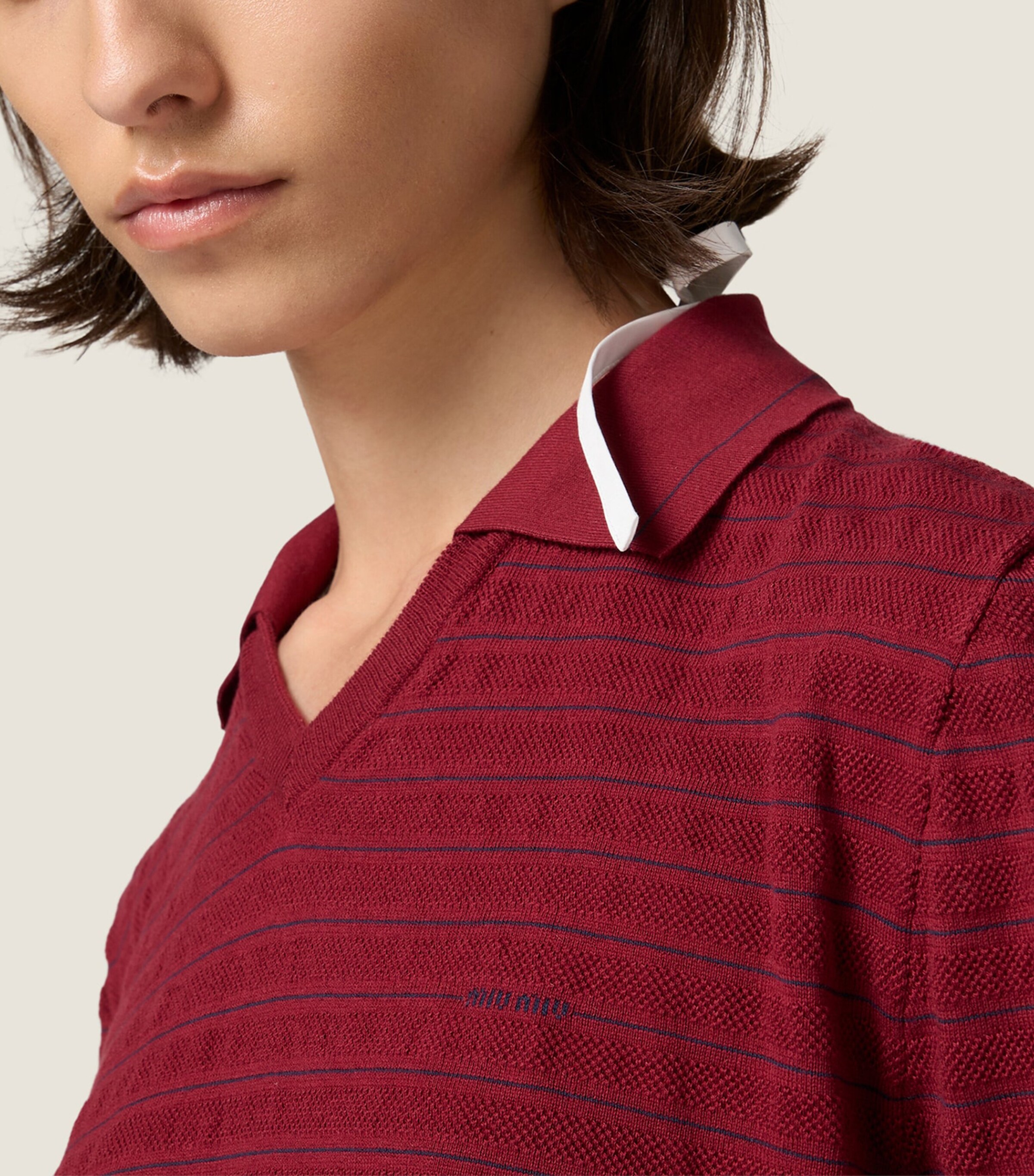 Miu Miu Womens Cotton Piqué Polo Sweater Burgundy Image 5