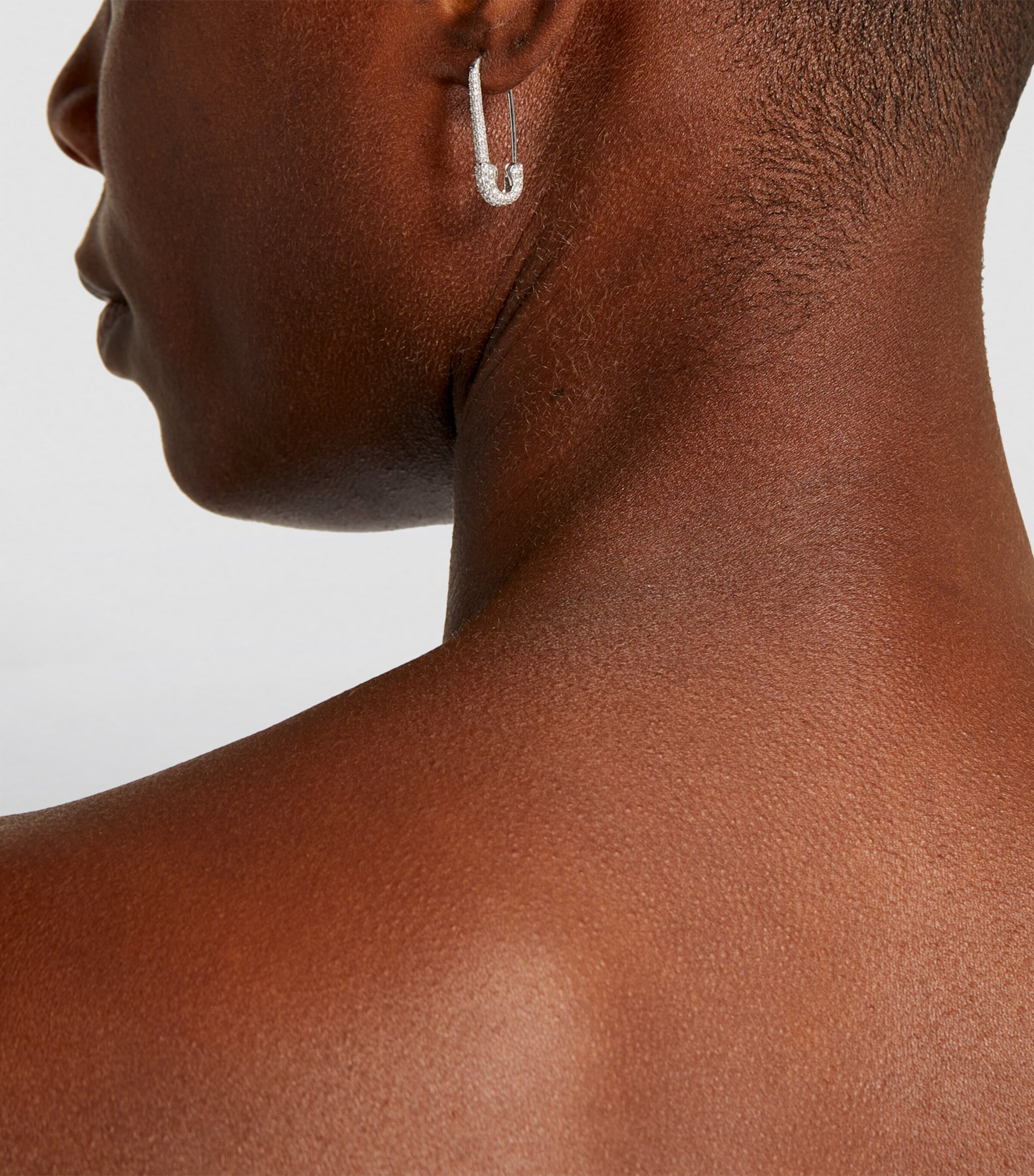 White Gold and Diamond Safety Pin Single Left Earring WHITE GOLD Image 4