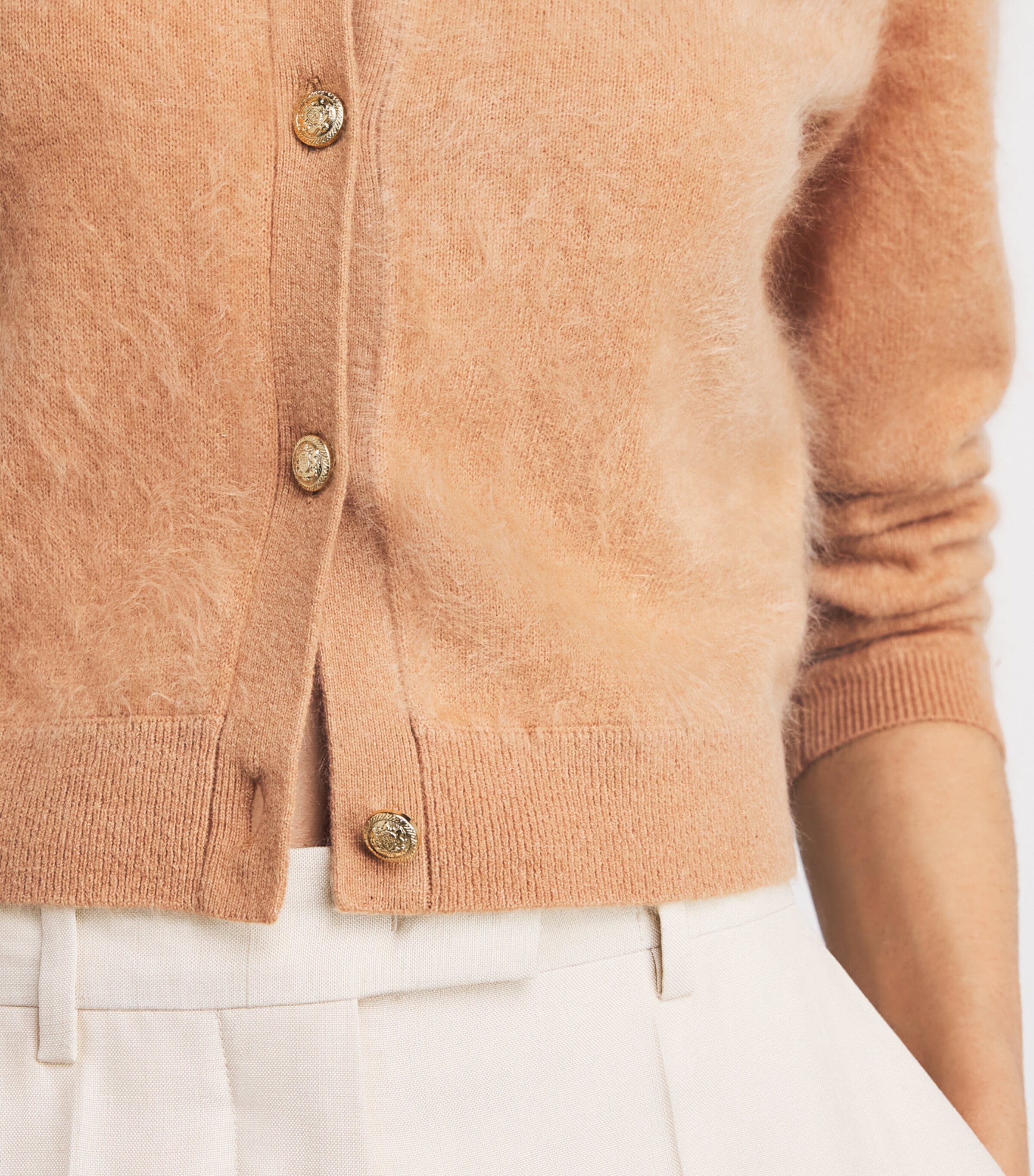 Alice+Olivia Womens Brushed Cashmere-Blend Cardigan Light Praline Image 3