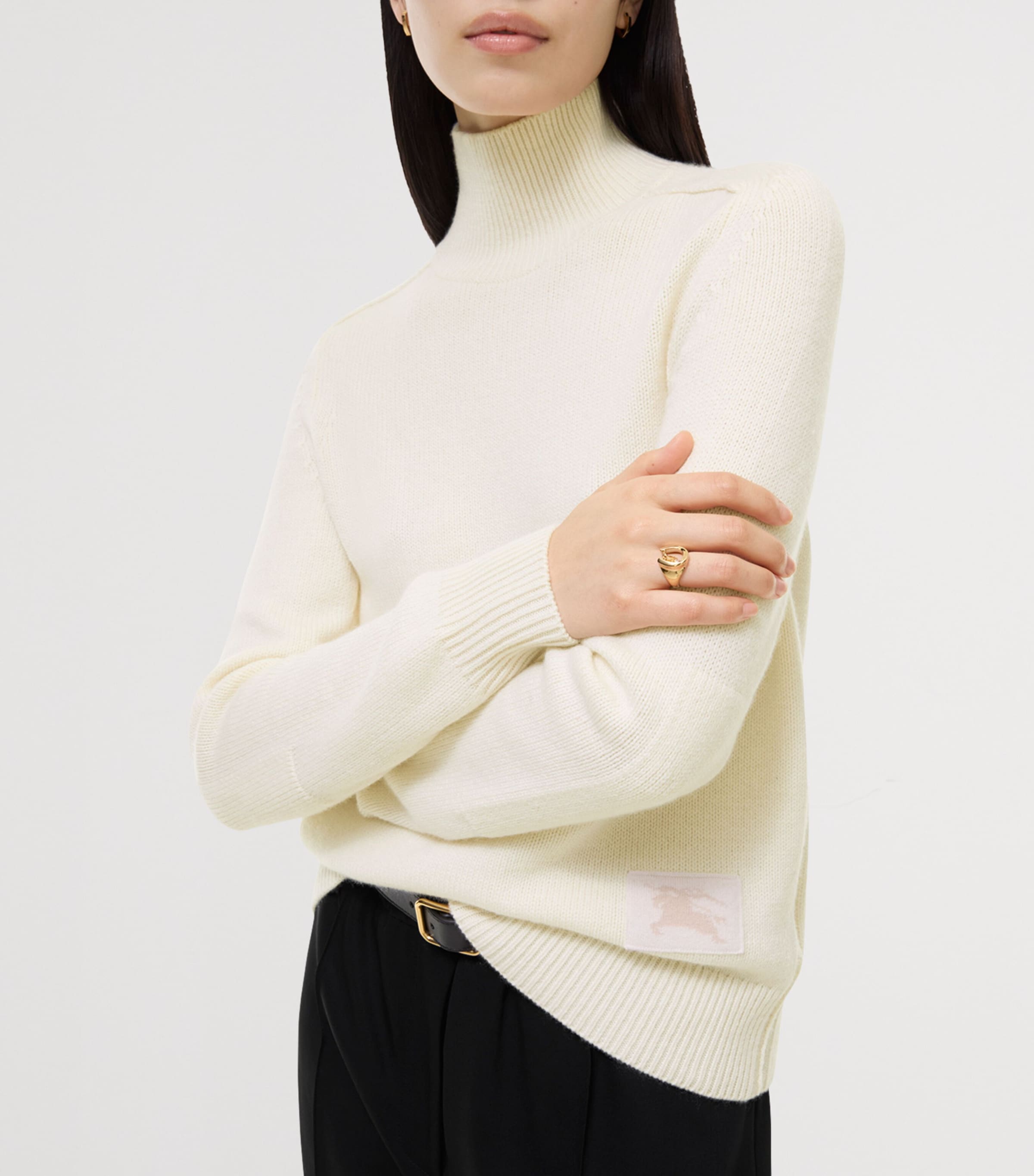 Burberry Womens Cashmere High-Neck Sweater Ceramic White Image 3