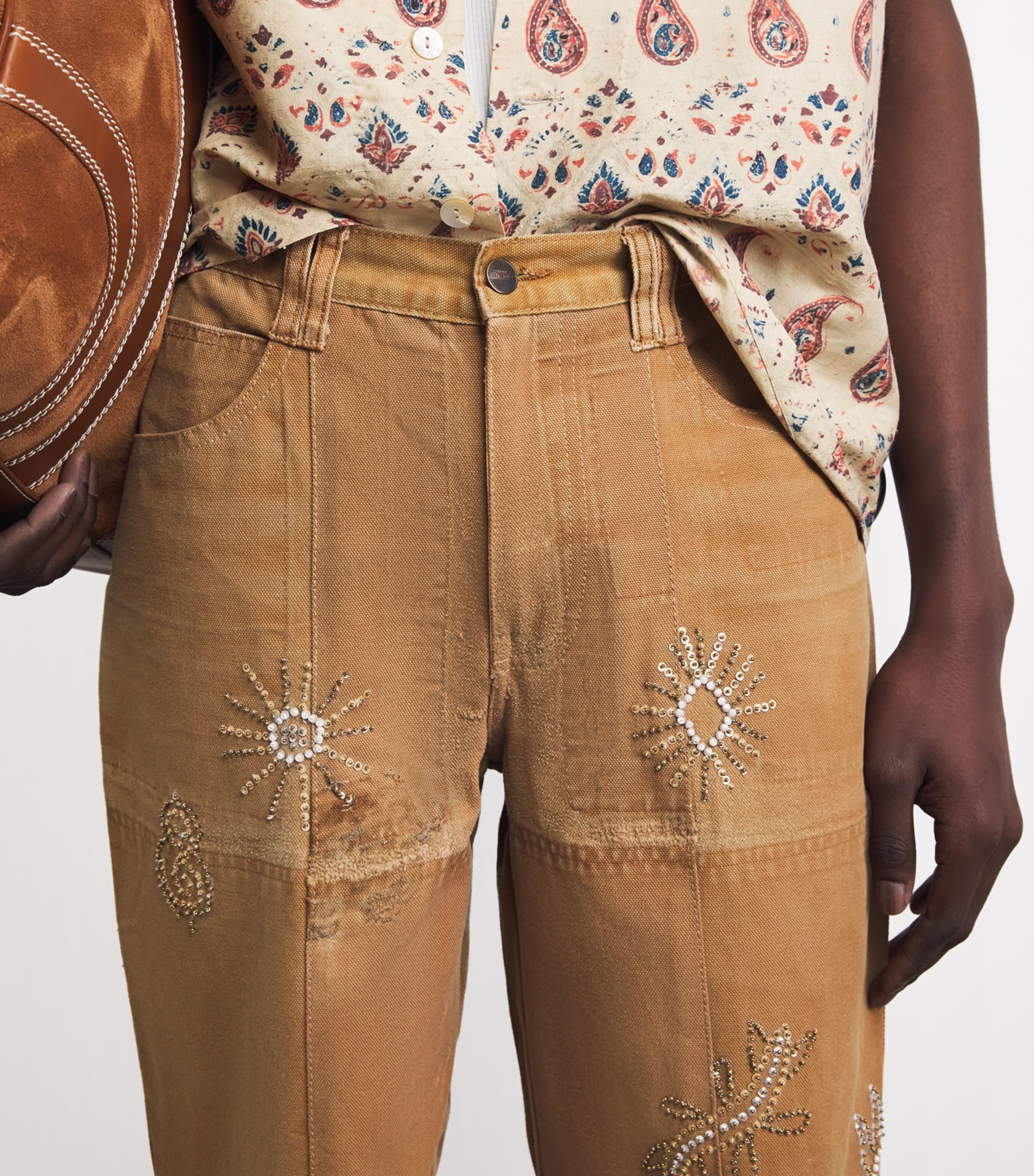 Kartik Research Mens Embroidered Trousers Beige/ Gold Image 3