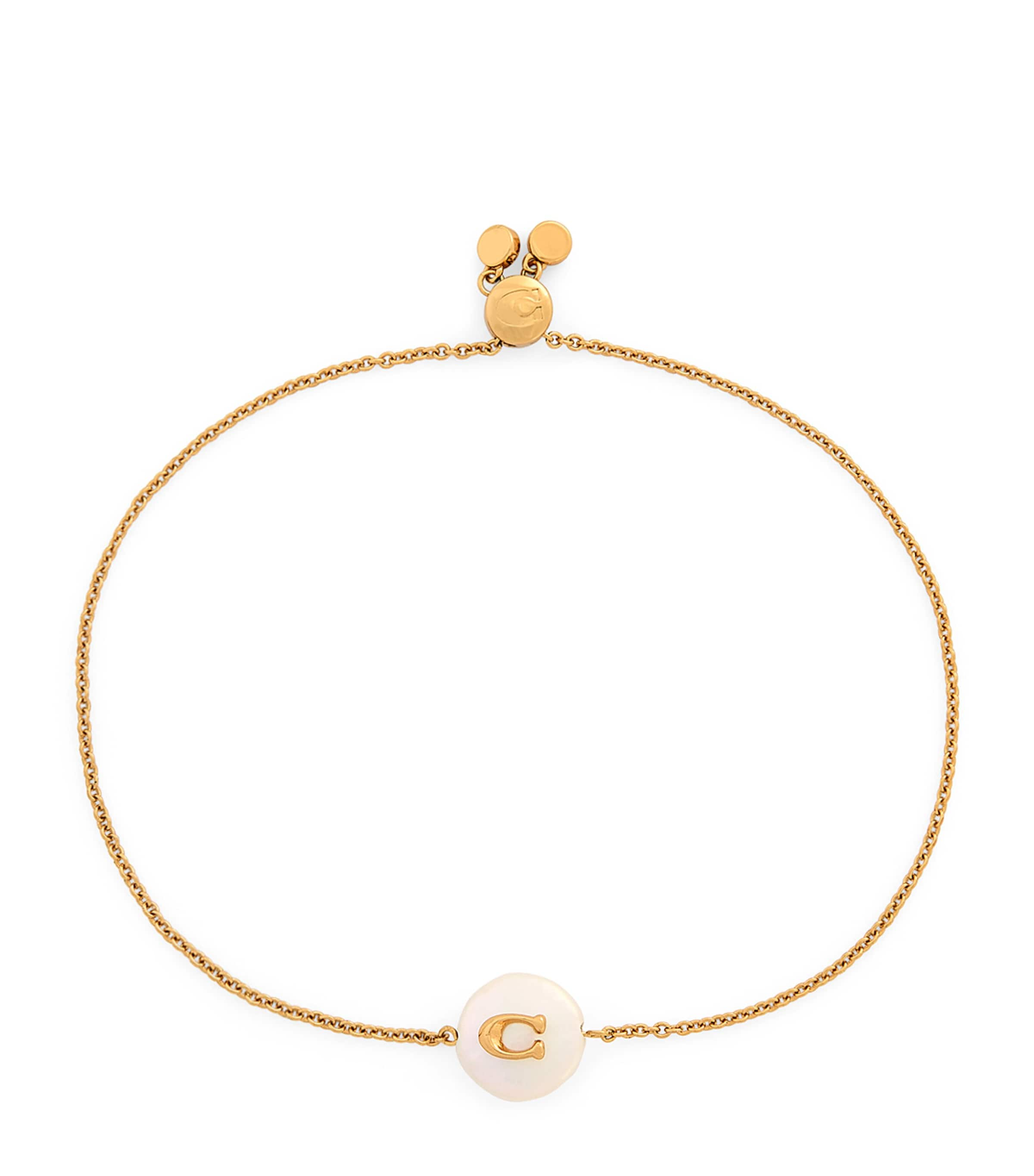 Coach Monogram Pearlised Coin Chain Bracelet In Gold