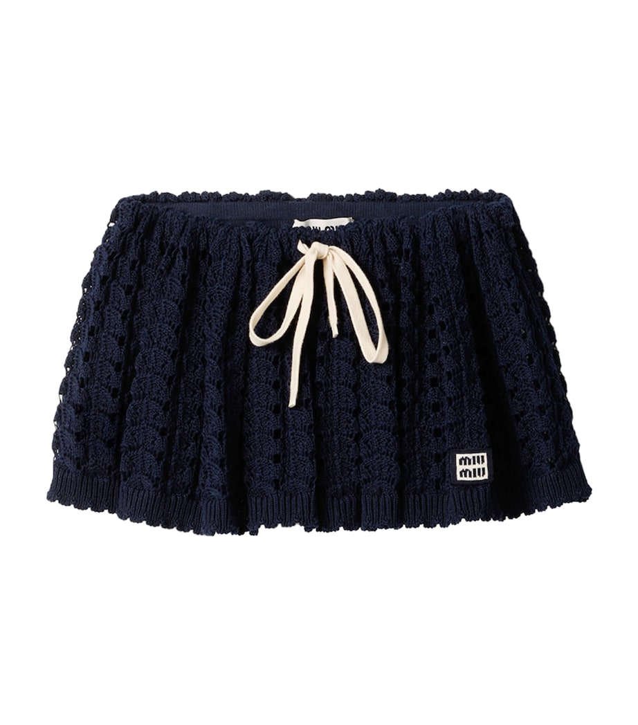 Miu Miu Womens Cotton Crochet Mini Skirt Blue Image 1