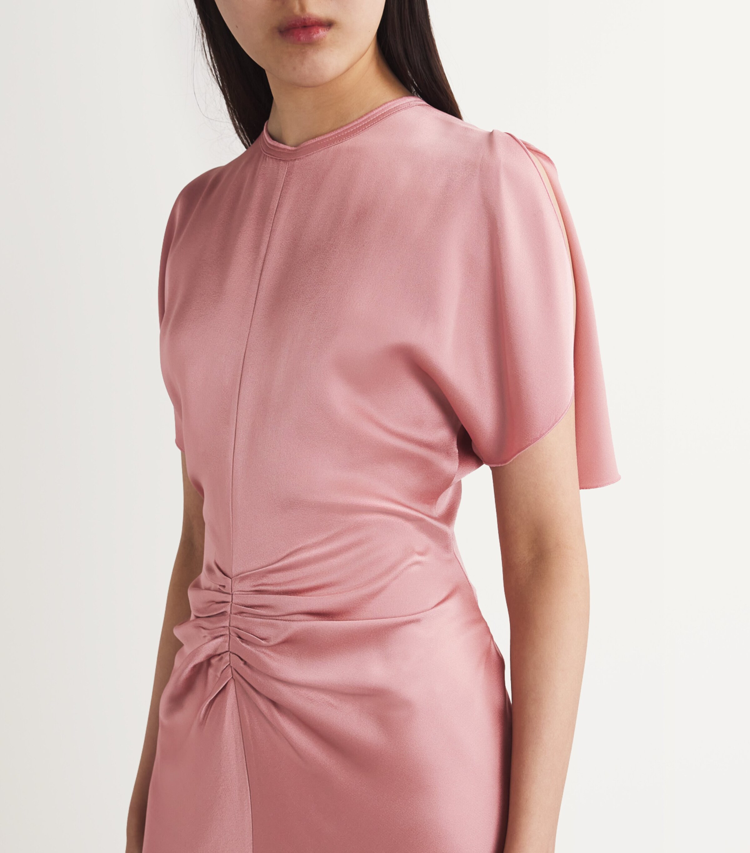victoria beckham pink silk dress Victoria Beckham Draped Long-sleeve Maxi Dress