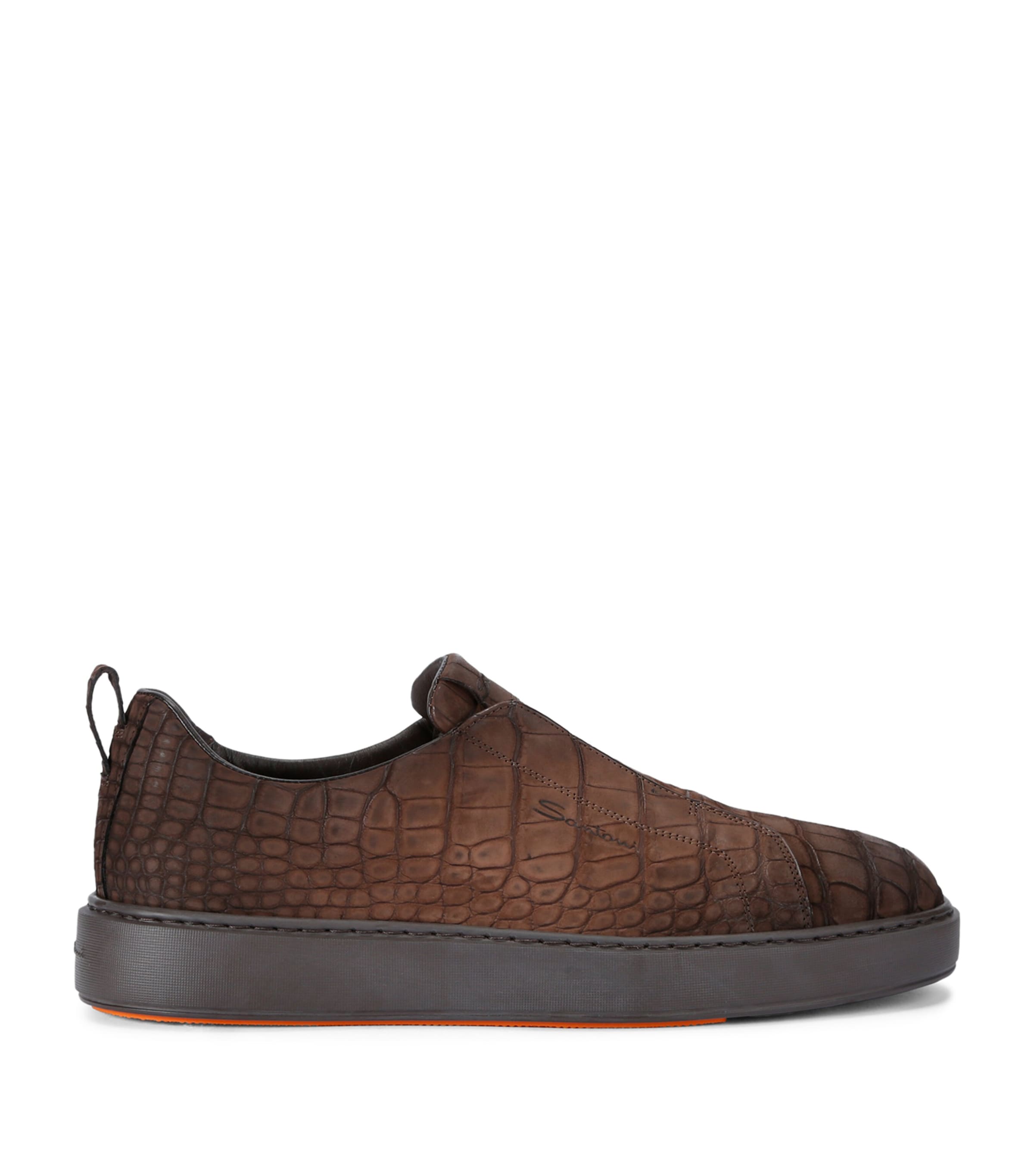 Crocodile Leather Clean Icon Sneakers DARK BROWN Image 1