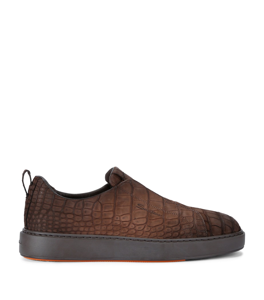Crocodile Leather Clean Icon Sneakers DARK BROWN Image 1